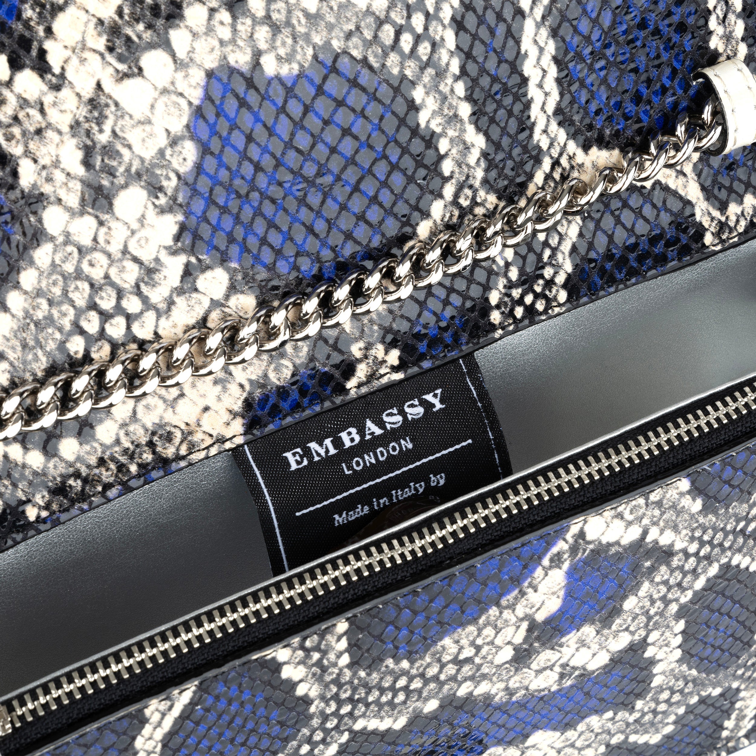 Envy - Blue Snake - Women's leather flap clutch bag with strap