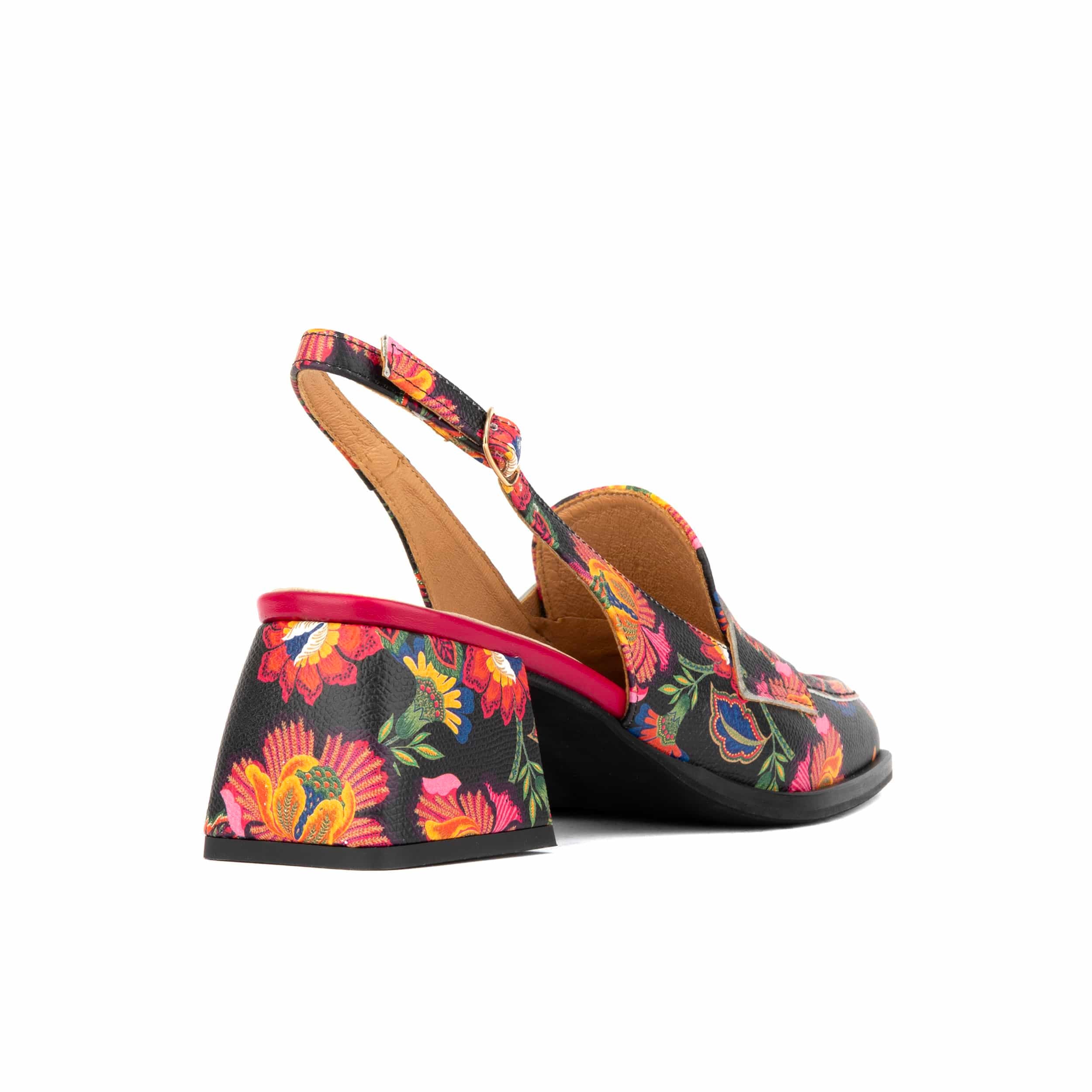 Diana - Red Flowers - Women's block heel slingback leather pump