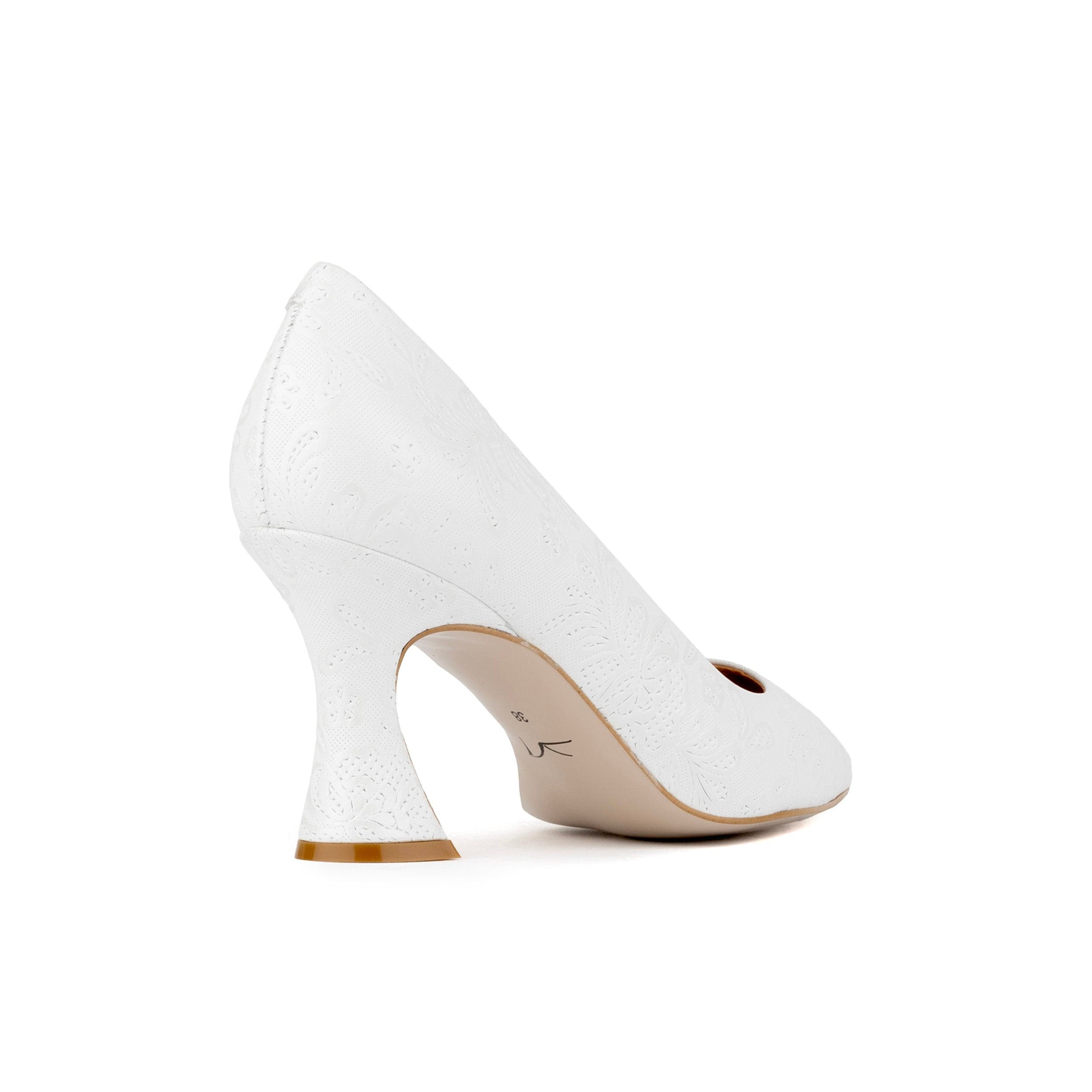 Sophia Hollywood - Wedding White - Women's pointed 4 inch pump in white floral emboss leather