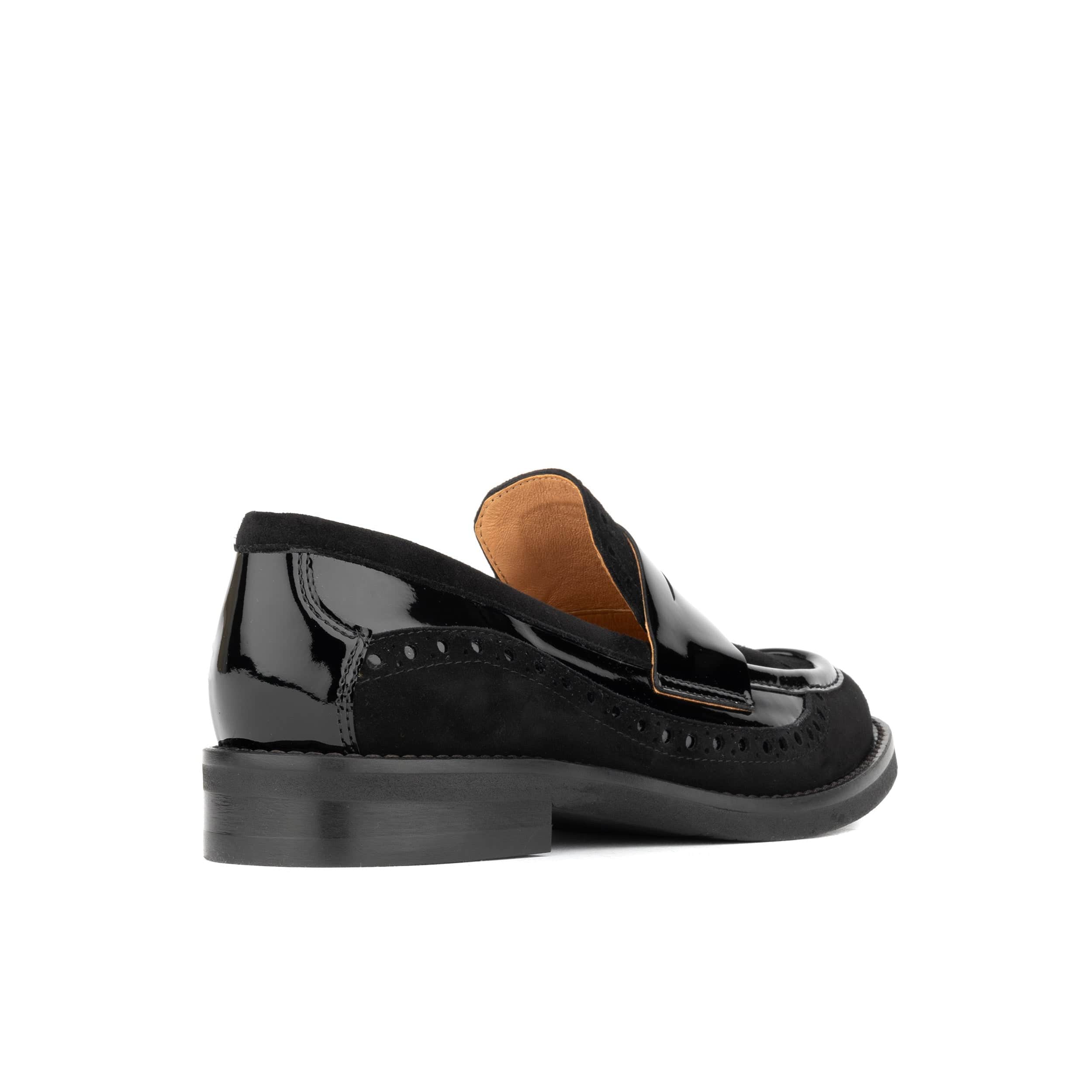 Angelina - Black - Women's leather almond toe penny loafer with broguing