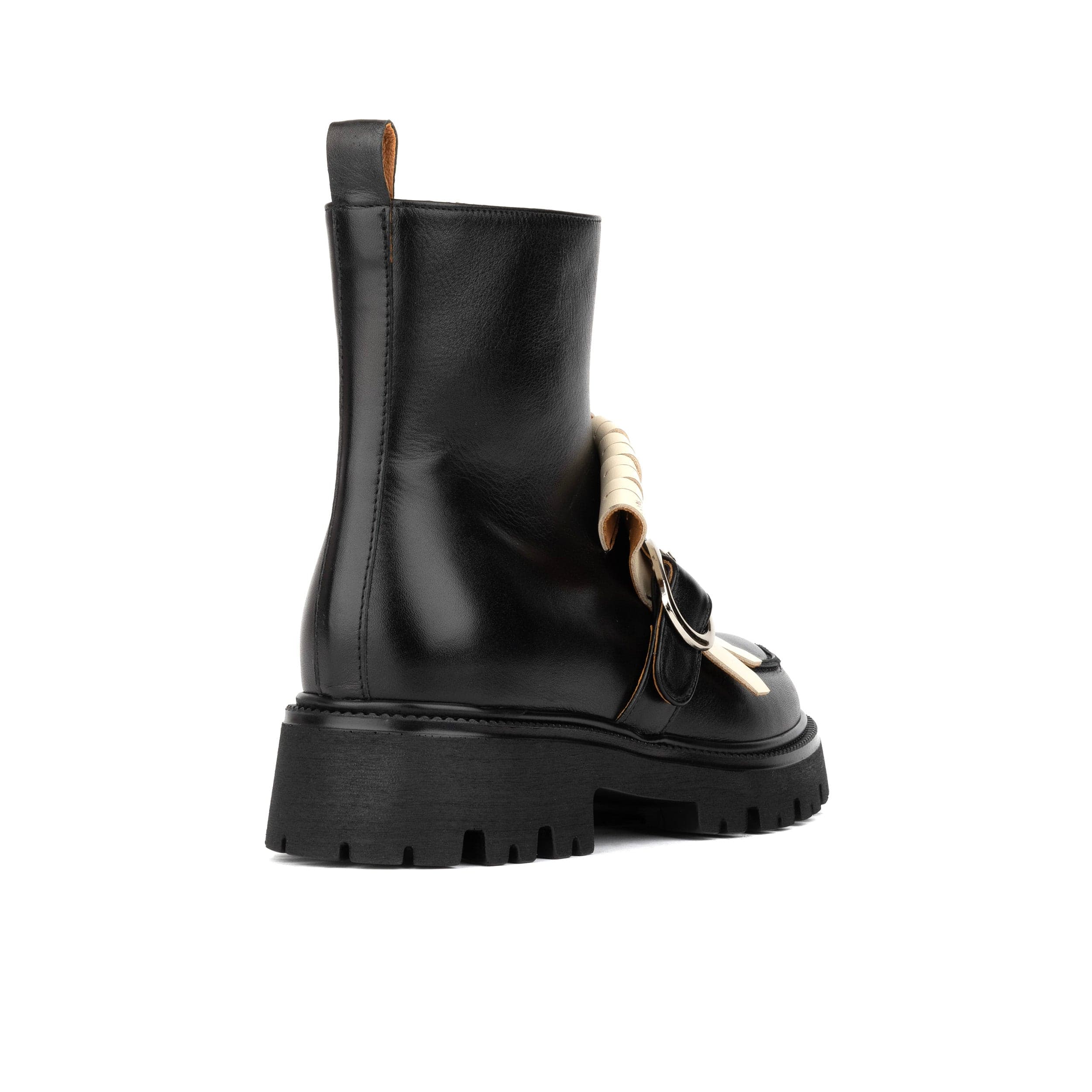 Dominus - Black & White - Fringed Monk Strap Ankle Boot