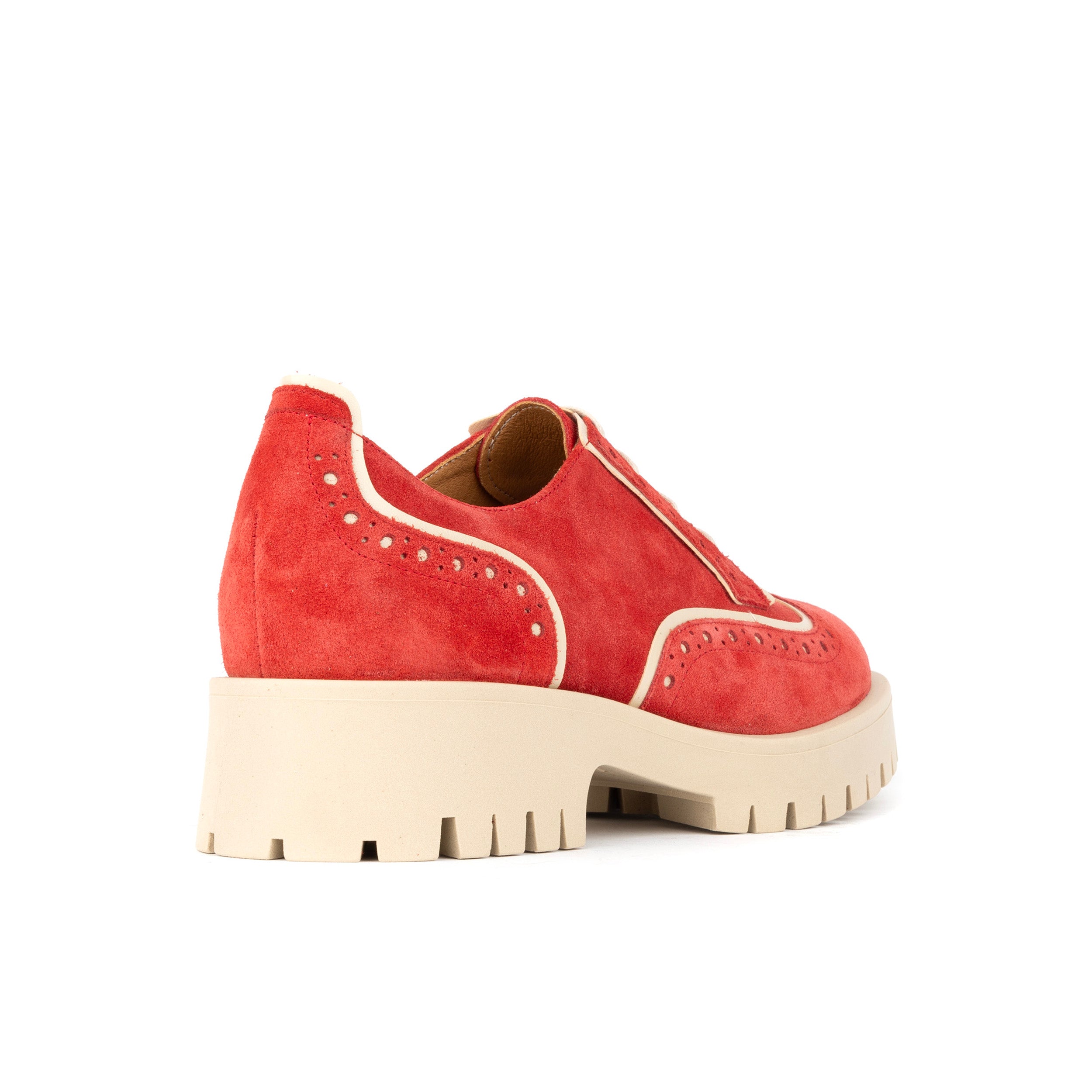 Artisan - Red & Cream - Women's leather lace-up shoe with brogue detailing