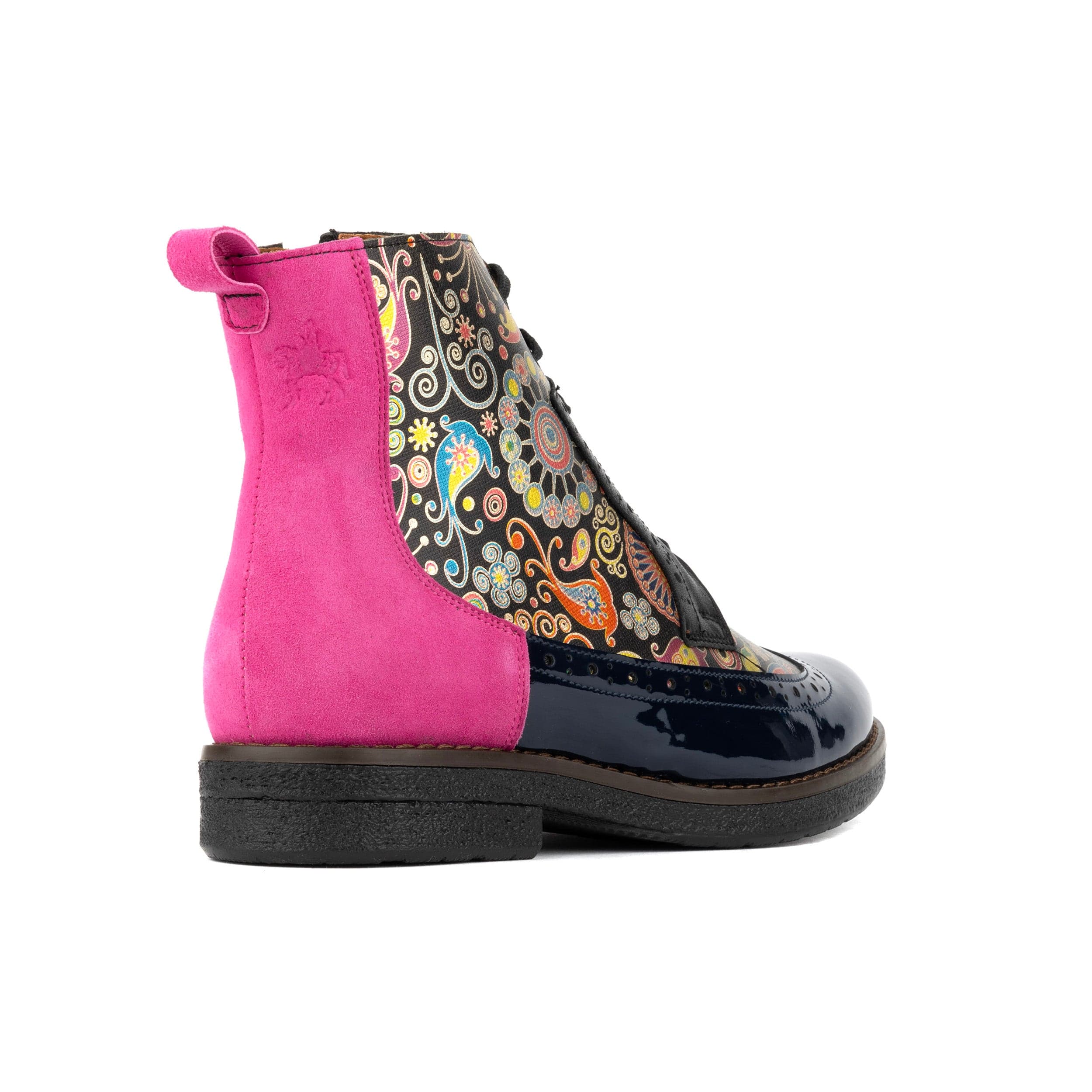 Hatter - Navy Pink - Women's higher ankle leather boot with brogue styling