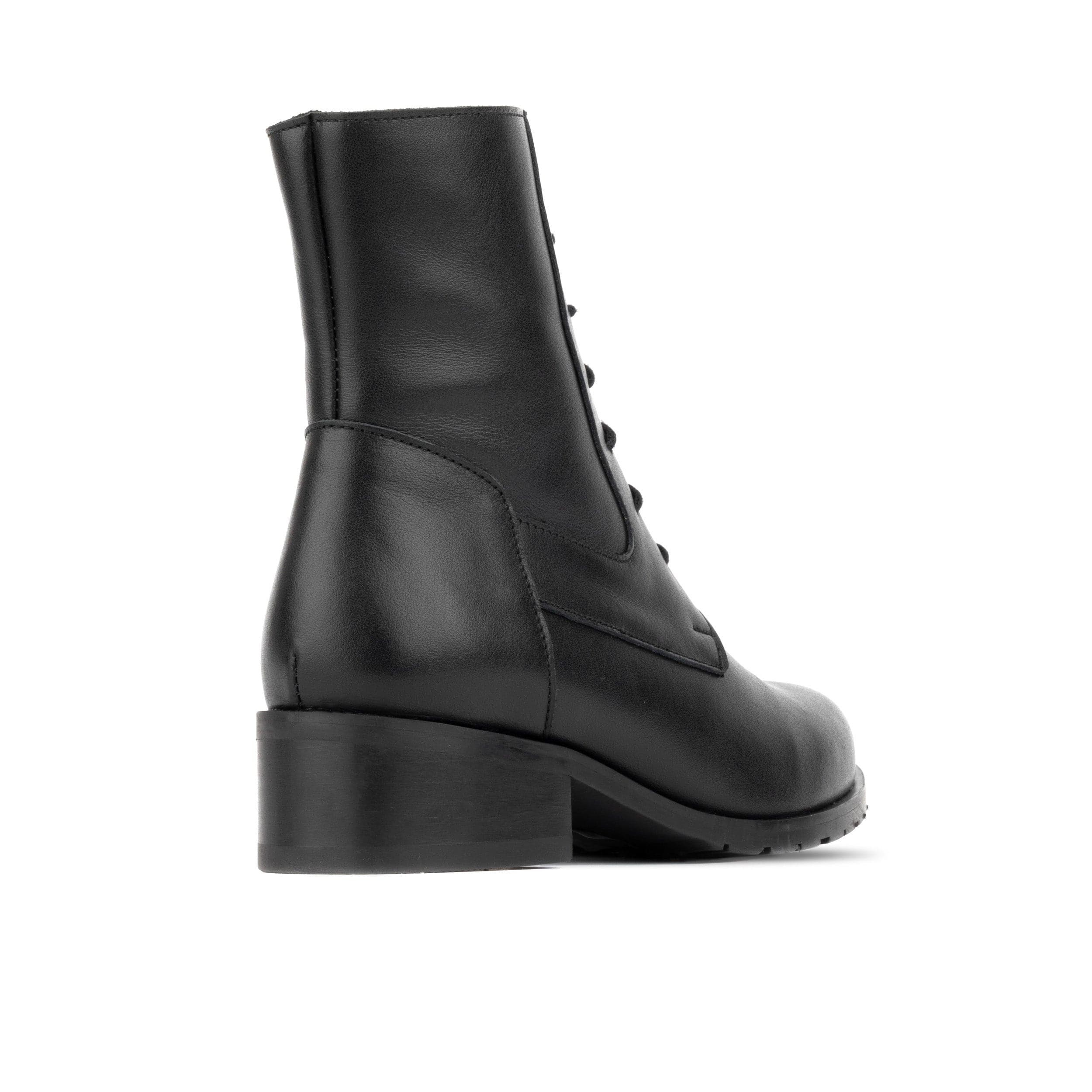Dinah Wool - Black - Women's leather lace-up and zip-up round toe combat boot
