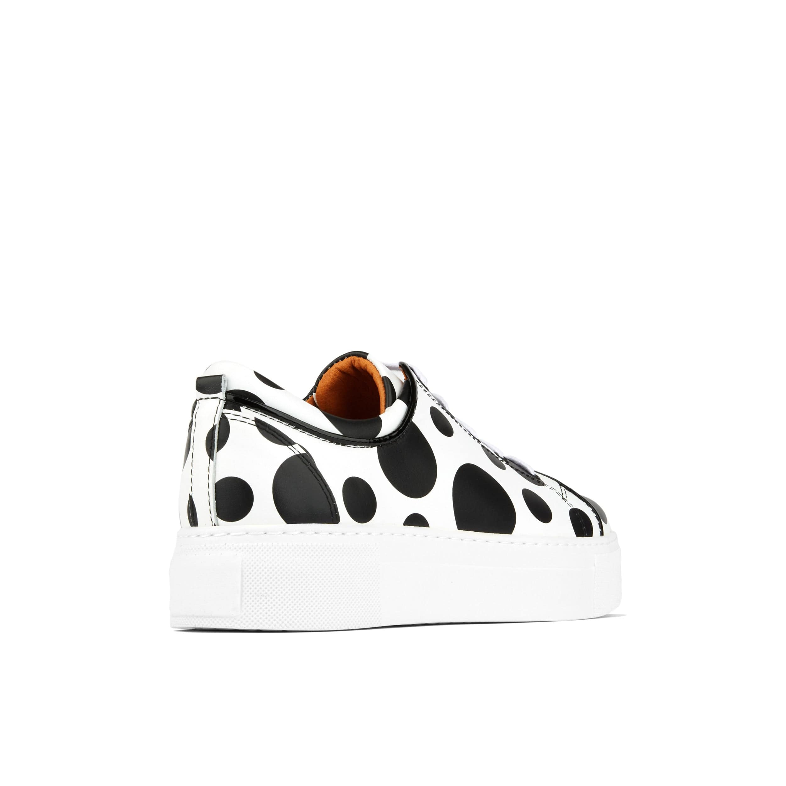Camila - Black & White Polka - Women's platform sole leather lace-up trainer