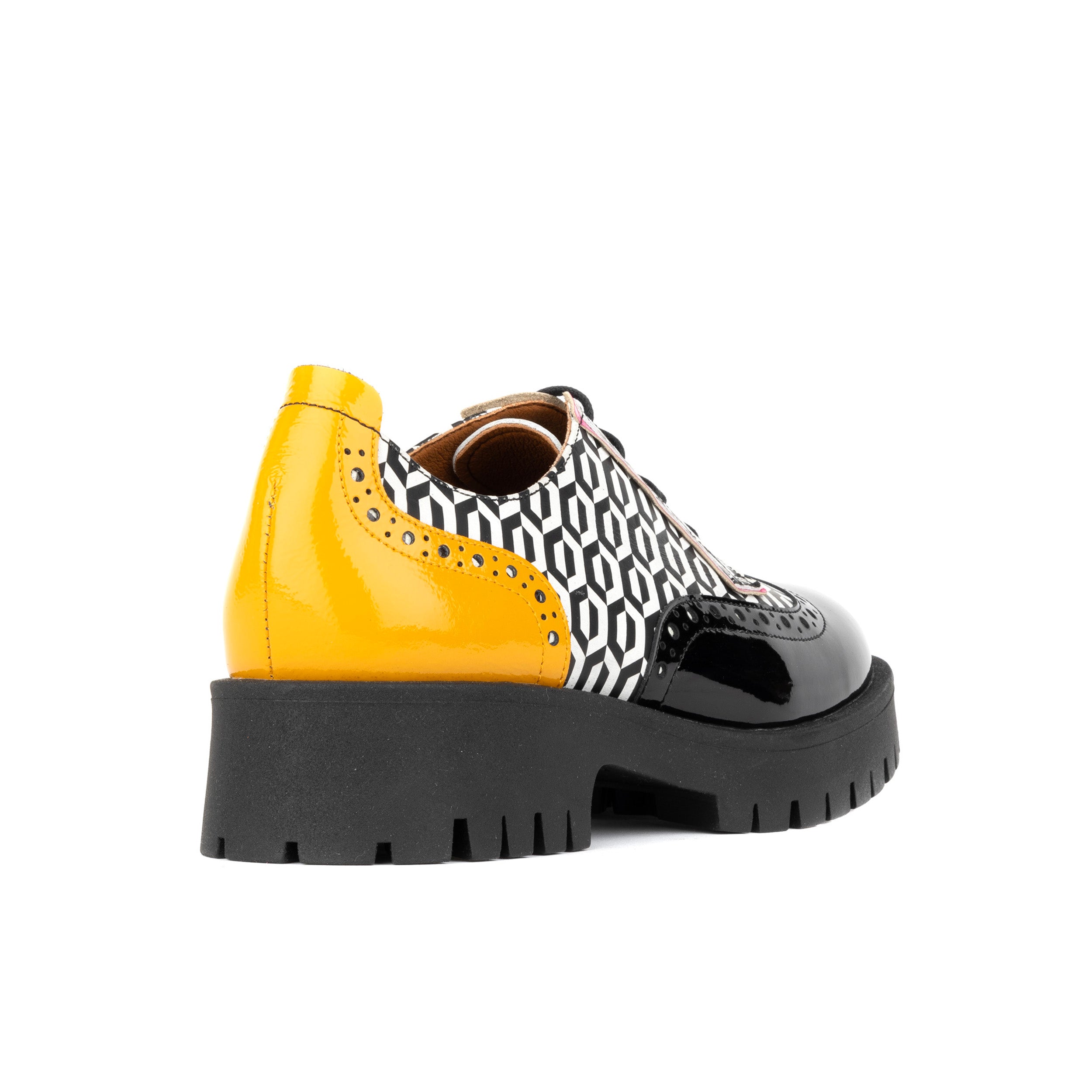 Artisan - Black & Yellow Hexa - Women's Leather Lace-up Shoe with Brogue Detailing