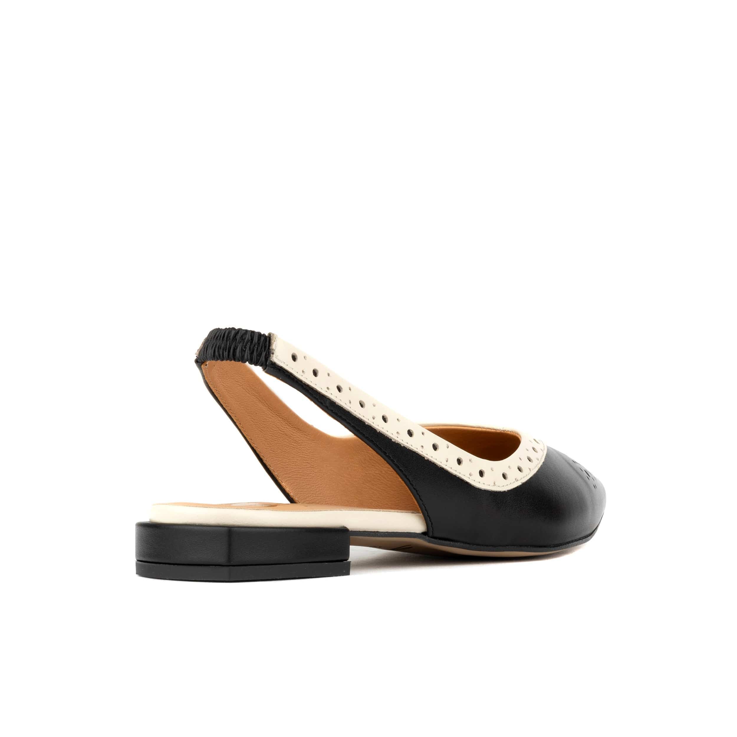 Holly - Black & Cream - Women's Leather Flat Slingback