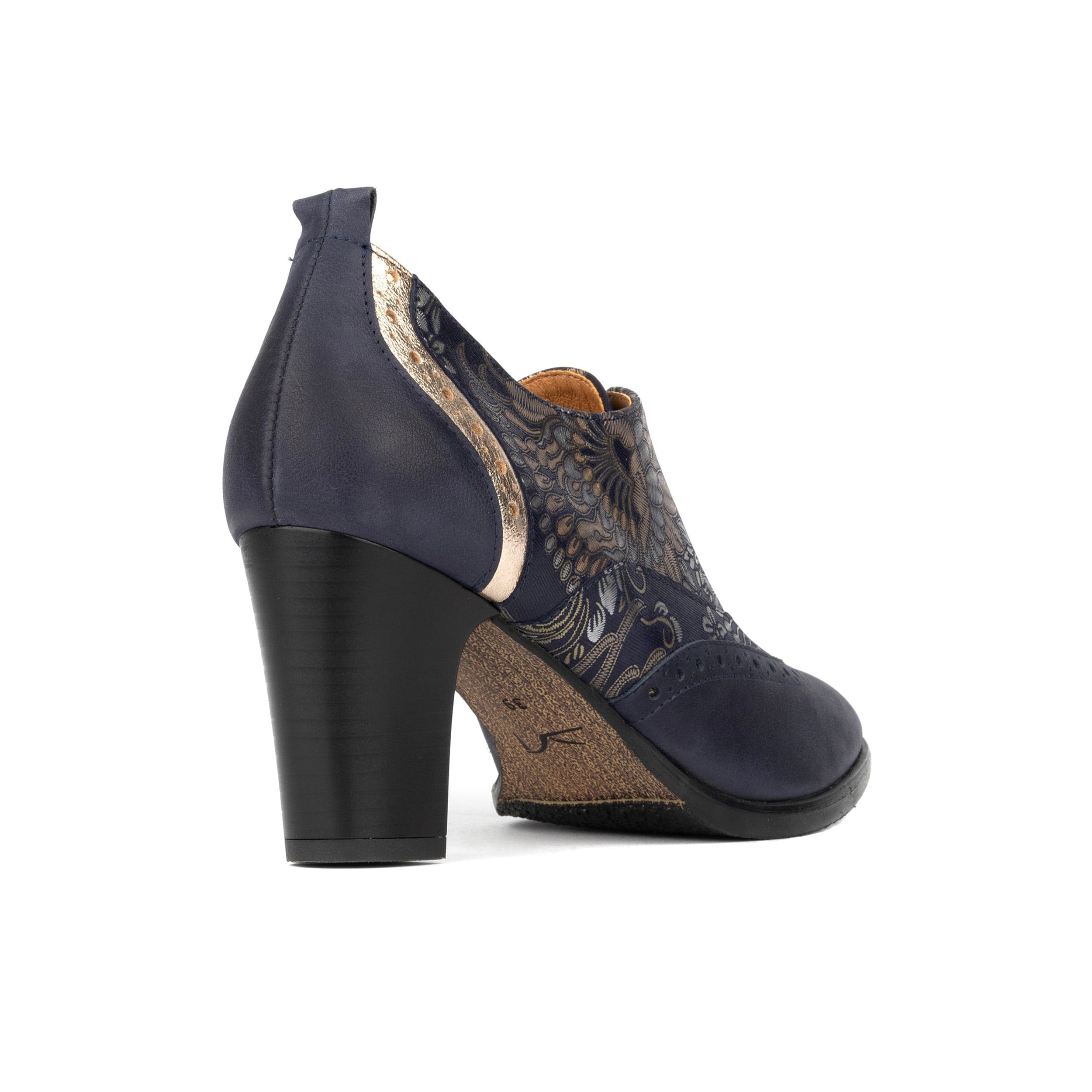 Casino - Blue & Silver Paisley - Women's leather pump in 3 inch heel with brogue details