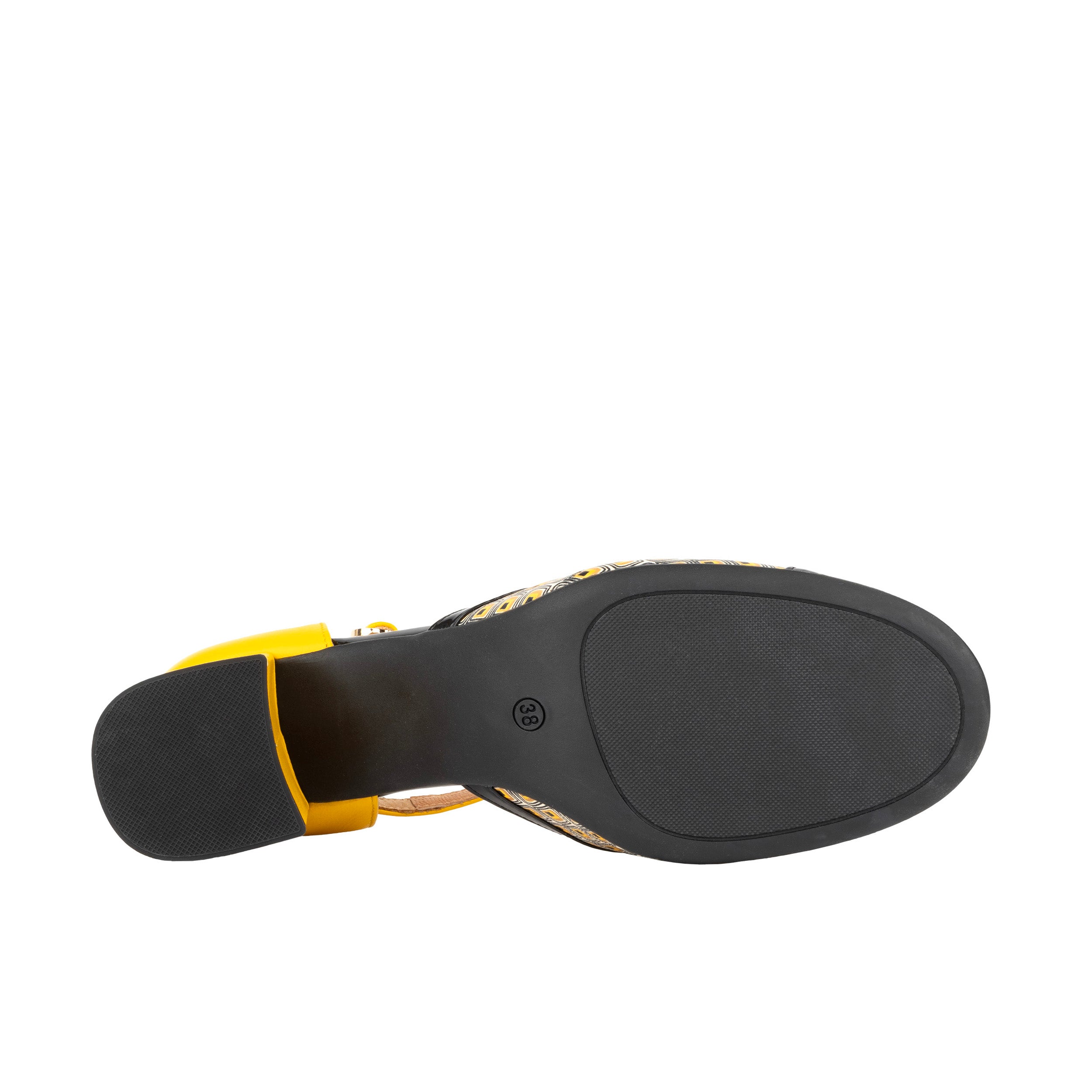 Kemi - Black & Yellow - Women's Leather Almond-Toe Block Heel