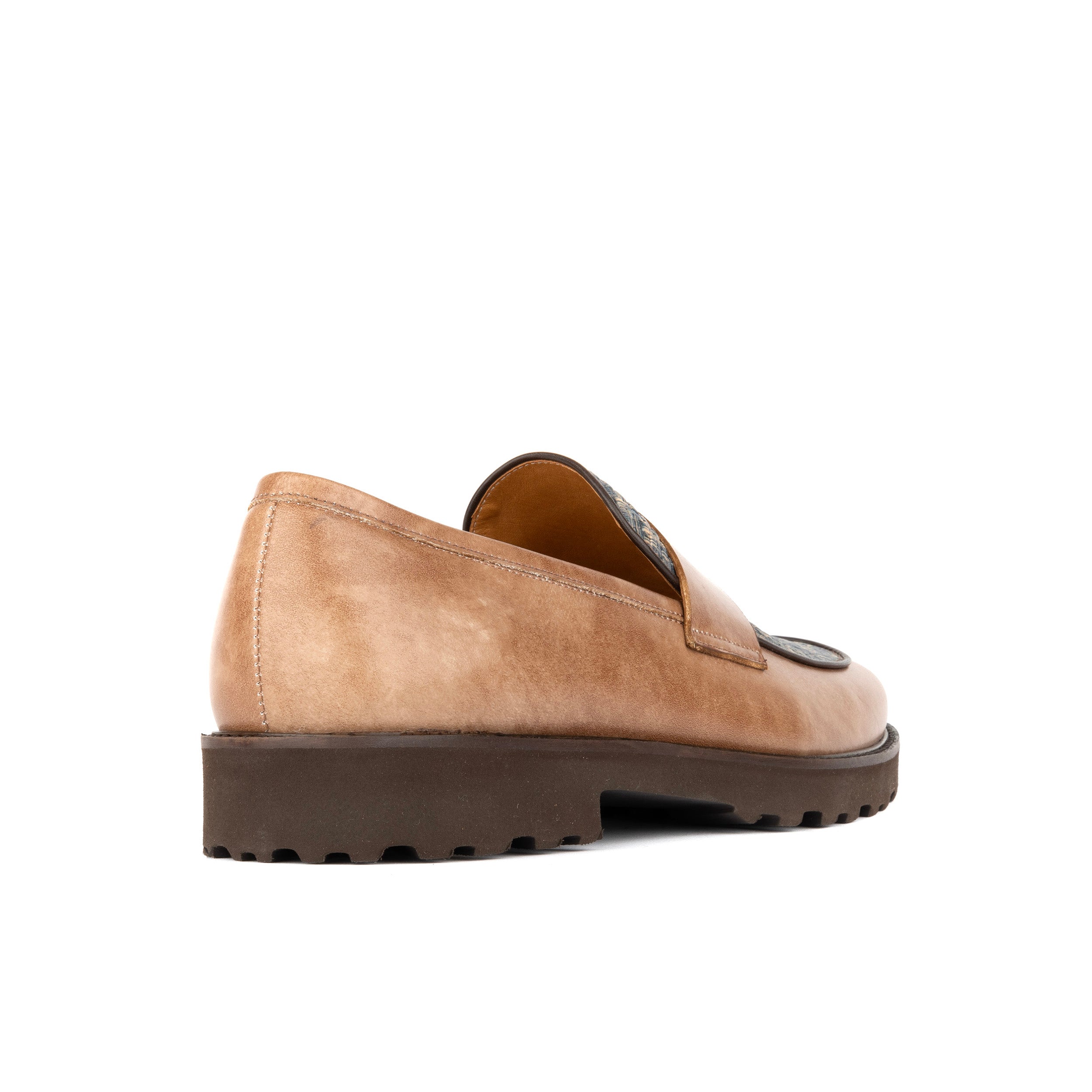 Sunkin - Light Blue & Brown - Men's leather woven slip-on loafer