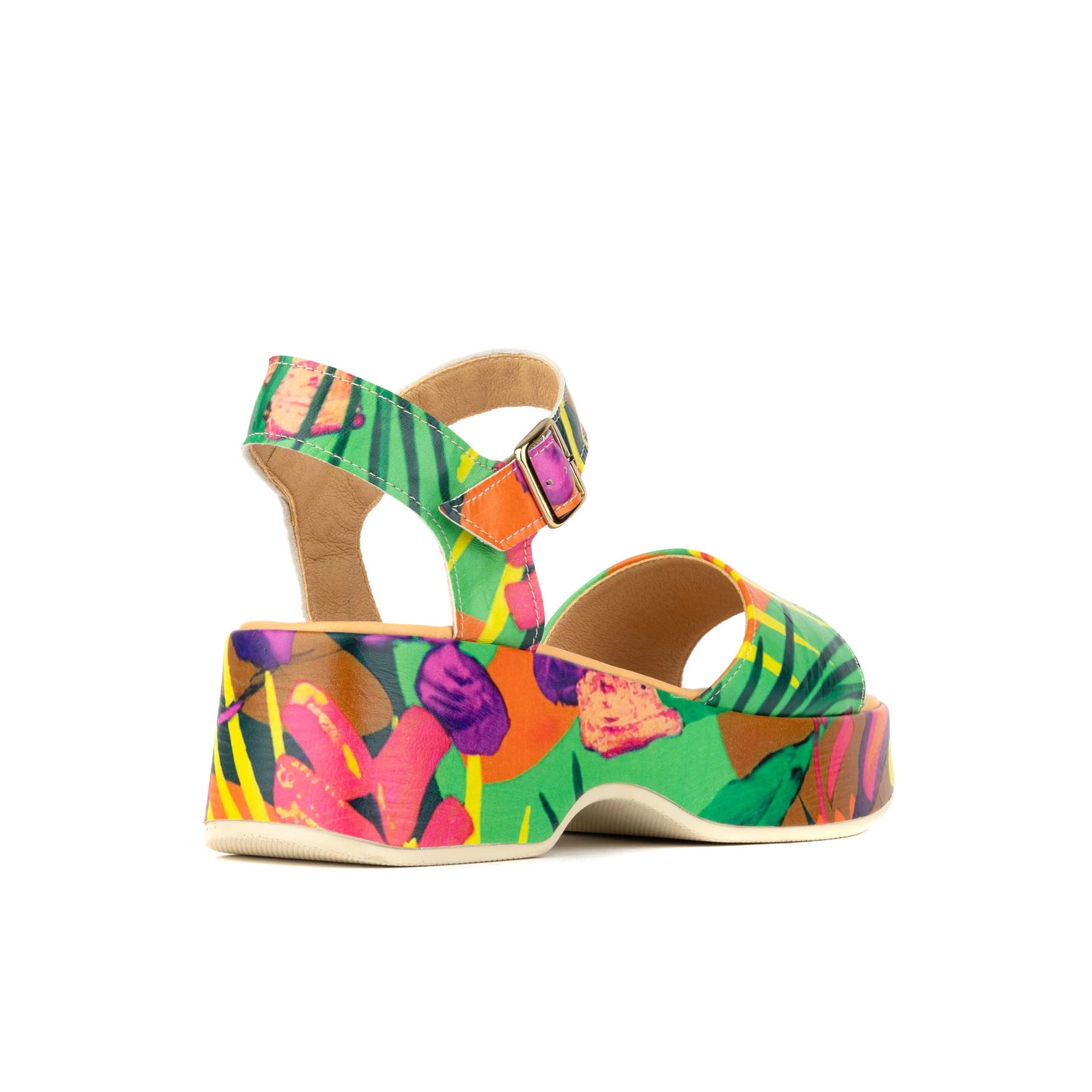 Palm Rise - Tropical - Plaform leather sandal in tropical print with soft leather footbed.