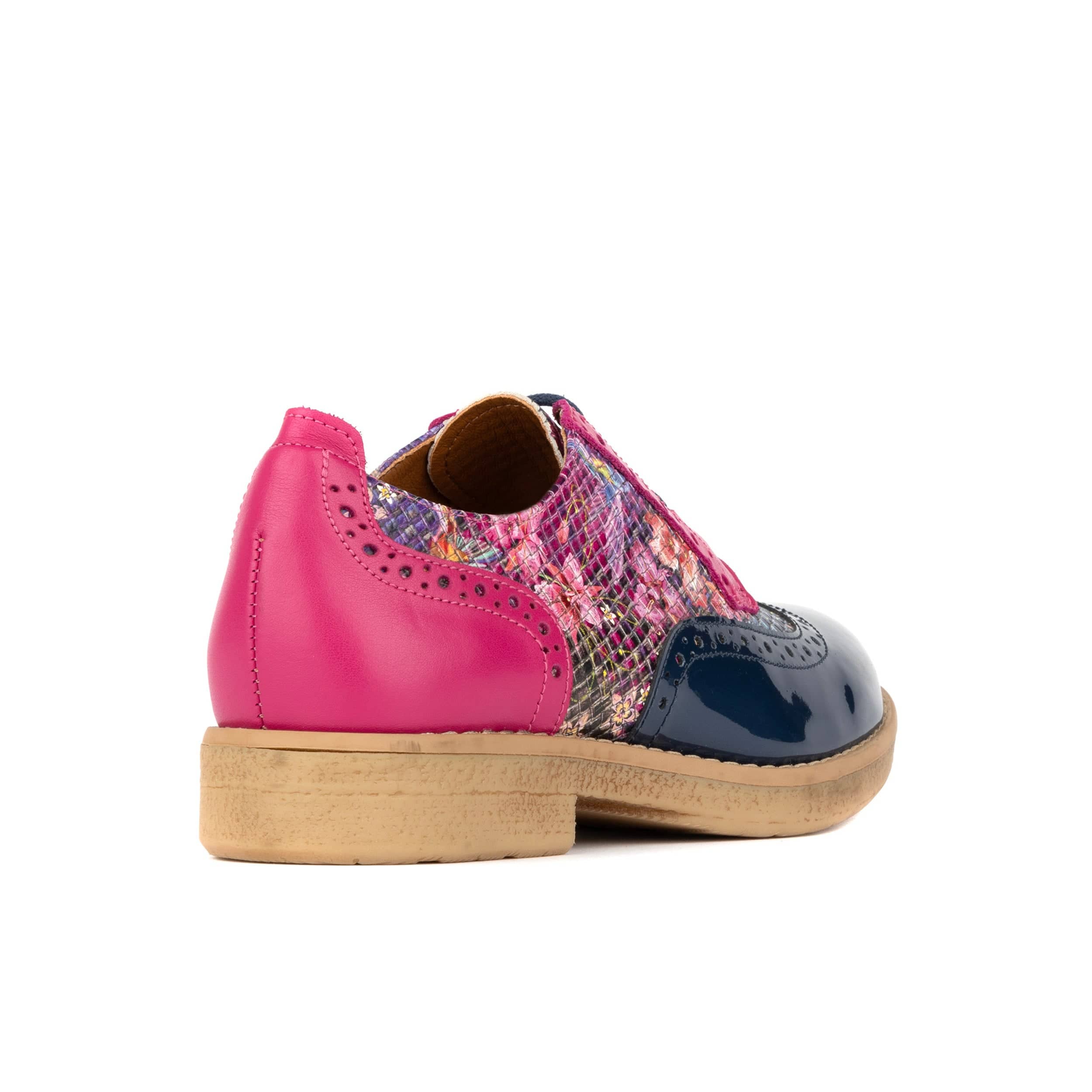 The Artist - Blue & Pink Hummingbird - Women's leather lace-up shoe with brogue detailing