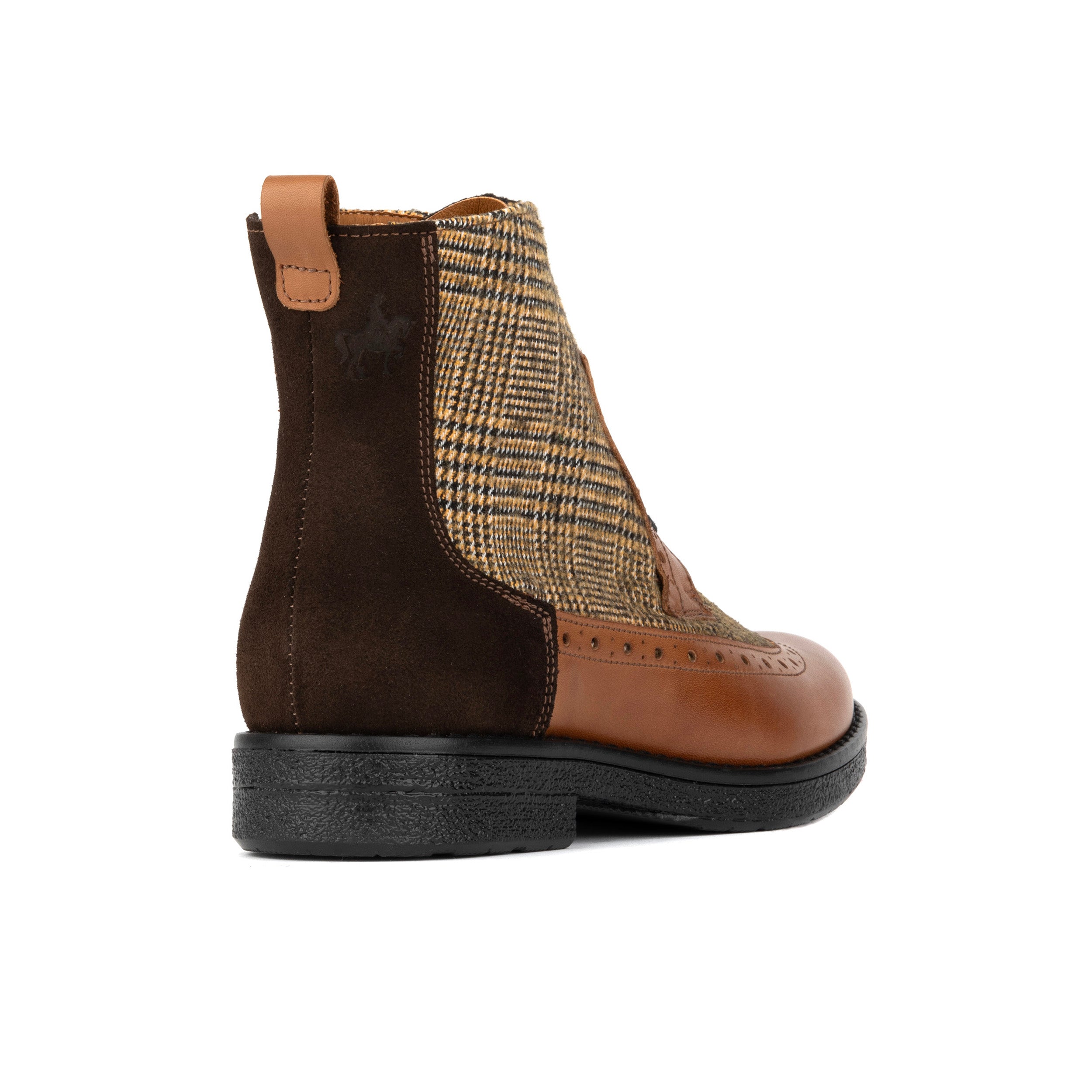 Hatter - Tan & Brown Check - Women's Leather Ankle Lace-up Boot with check details