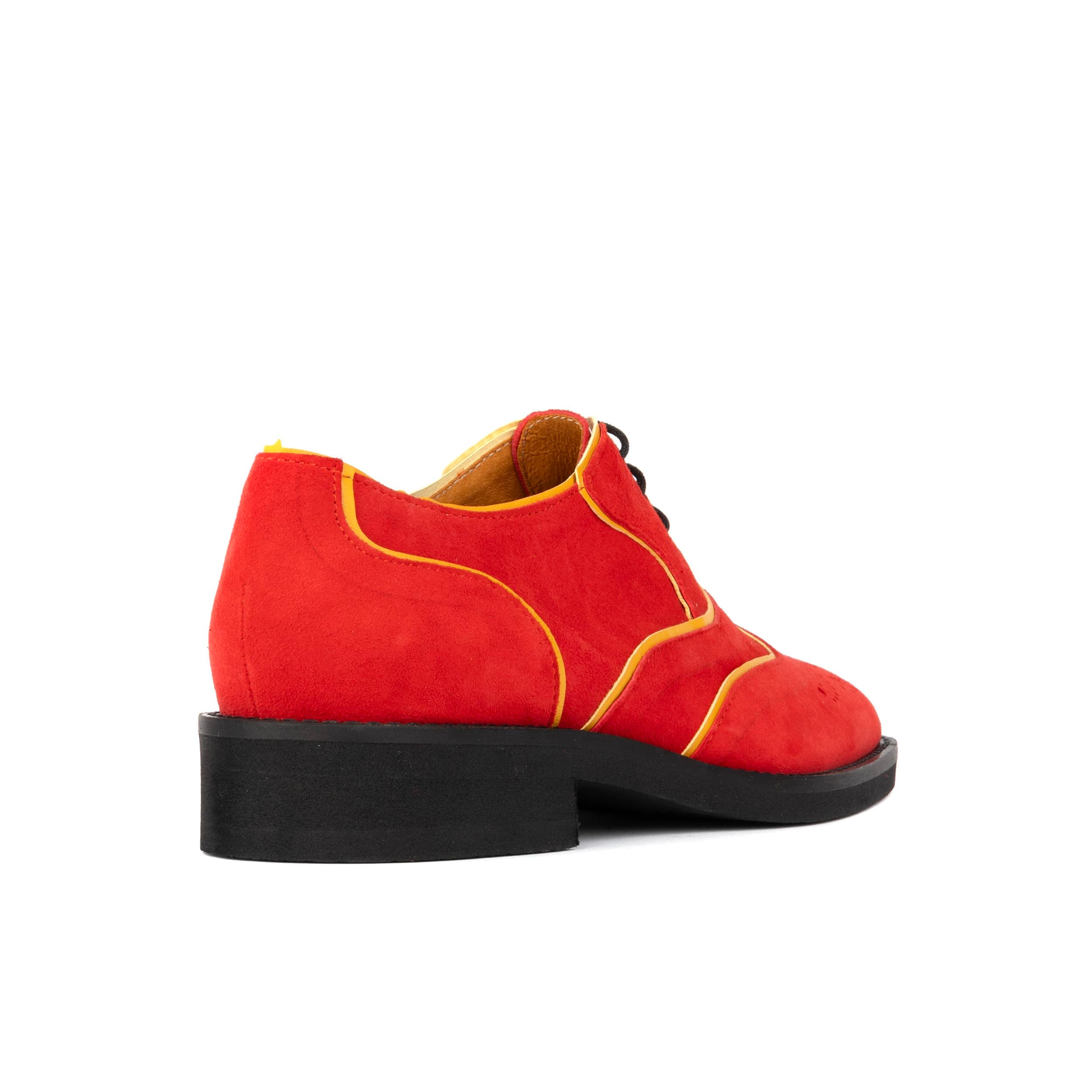 Sun - Red & Yellow - Women's Suede Wingtip Oxford Brogue with Contrast Piping