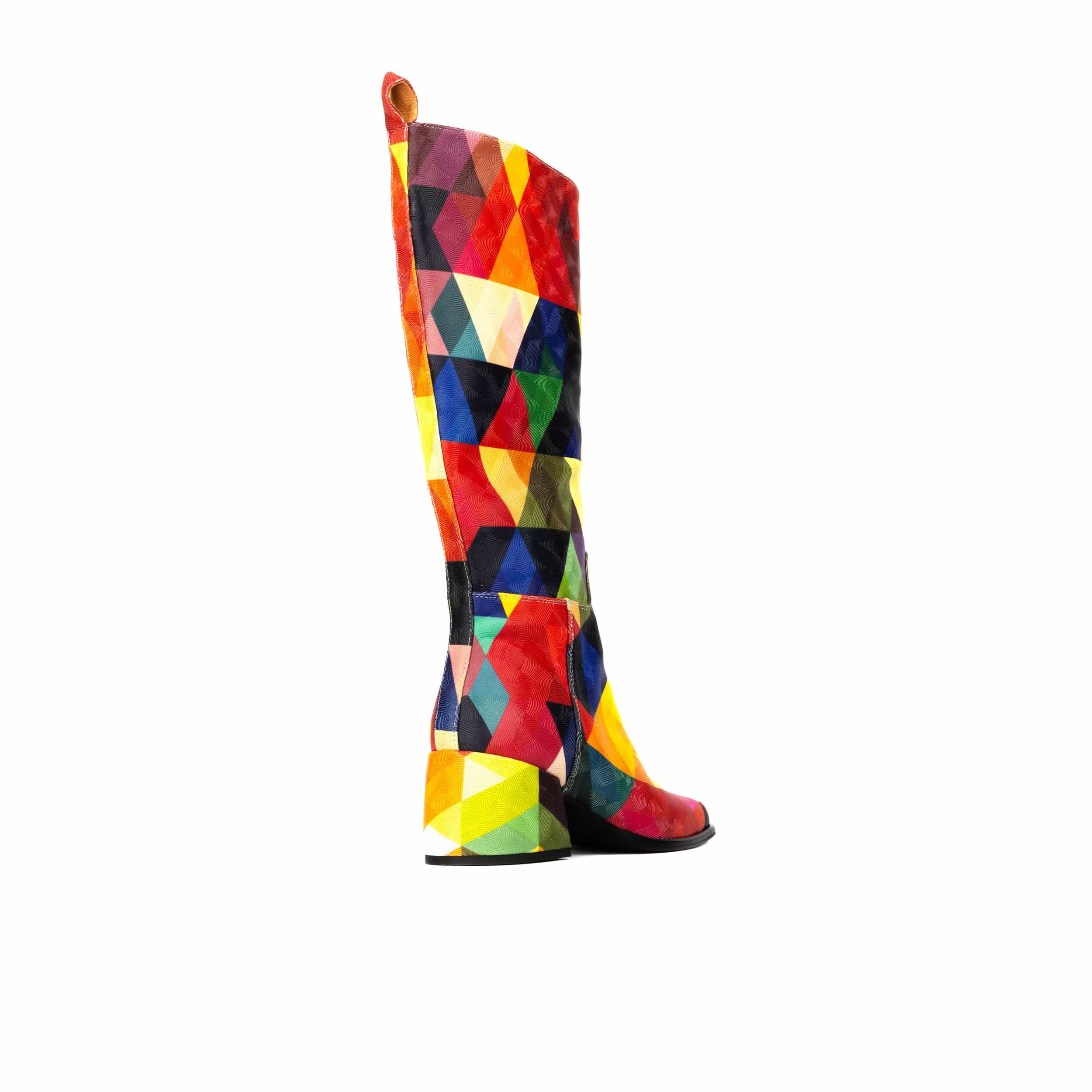 Gogo - Retro - Women's leather block heel knee-high boot in vintage print