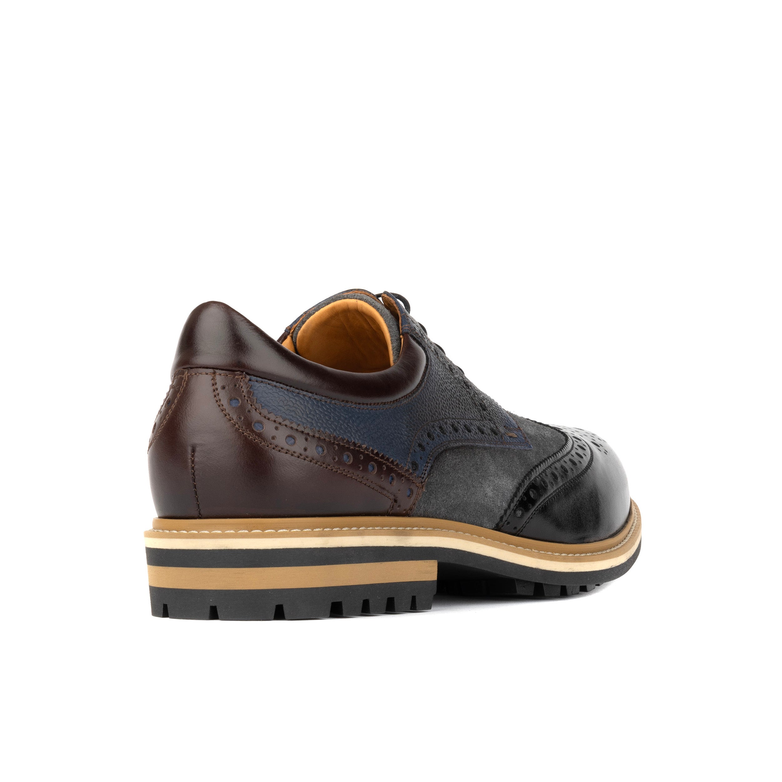 Ashford - Black & Grey & Navy - Tri‑tone leather lace‑up with suede accents
