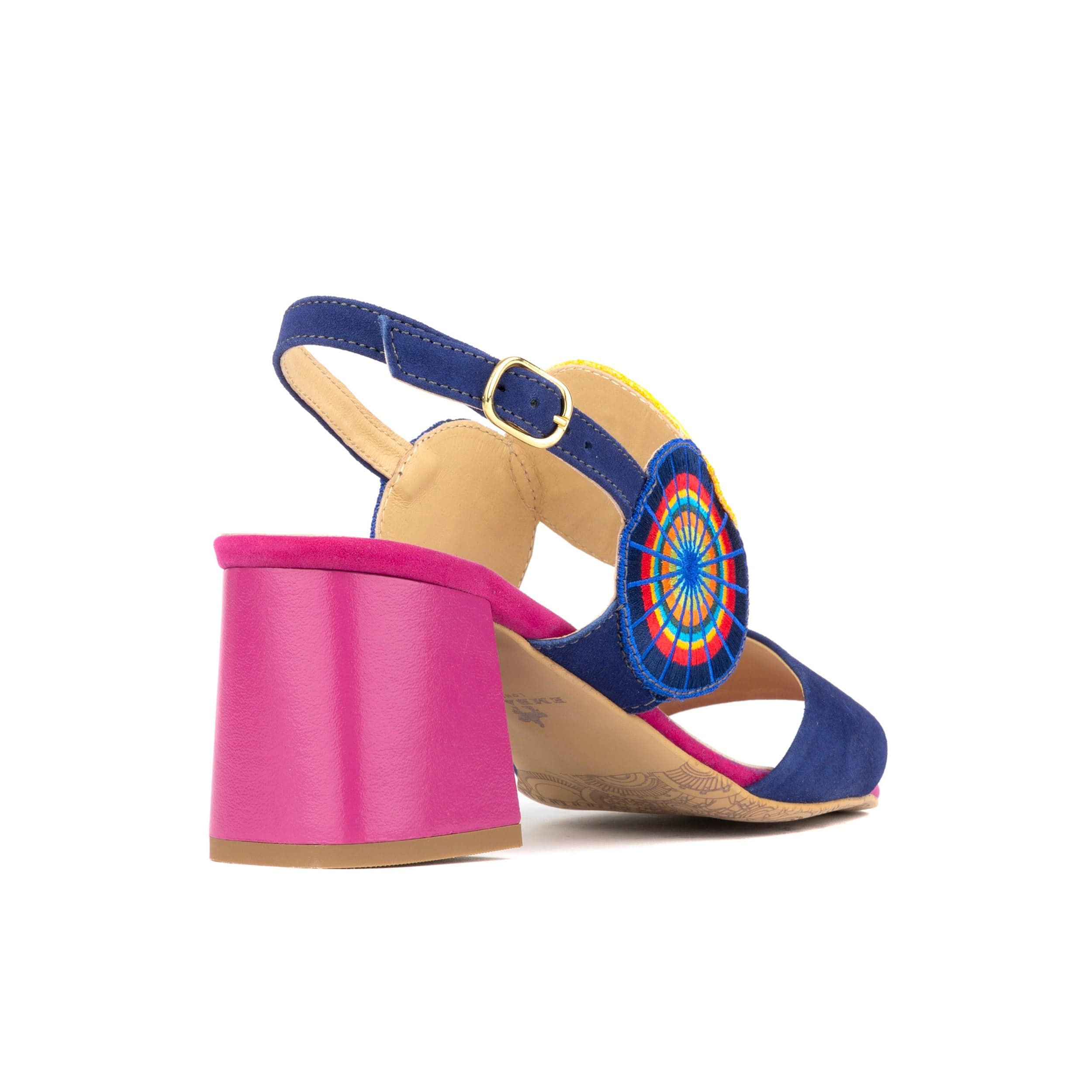 Vibe - Navy & Purple - Women's open-toe and ankle strap block heel leather sandal