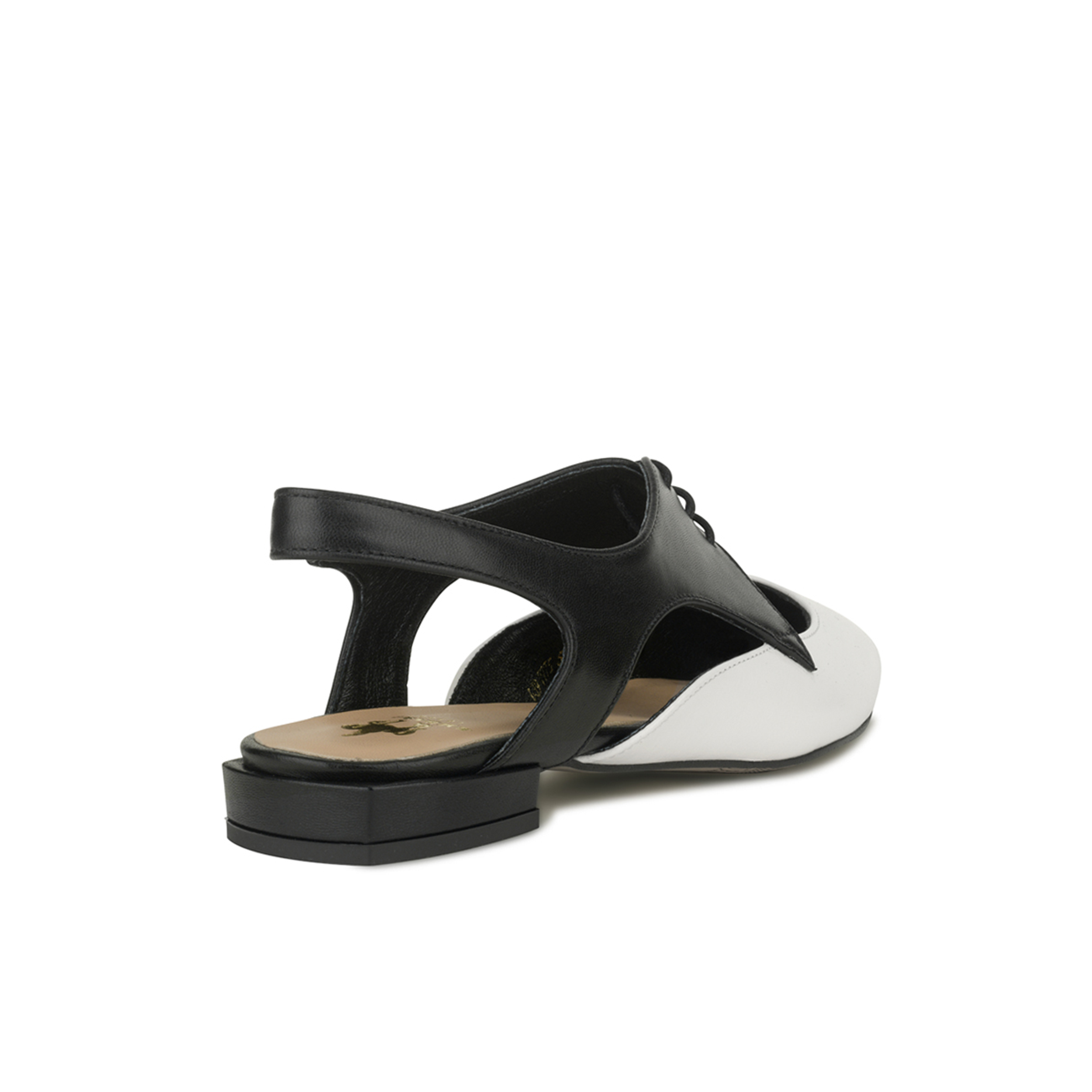 Lim - Black & Cream - Women's cutout leather lace up slingback