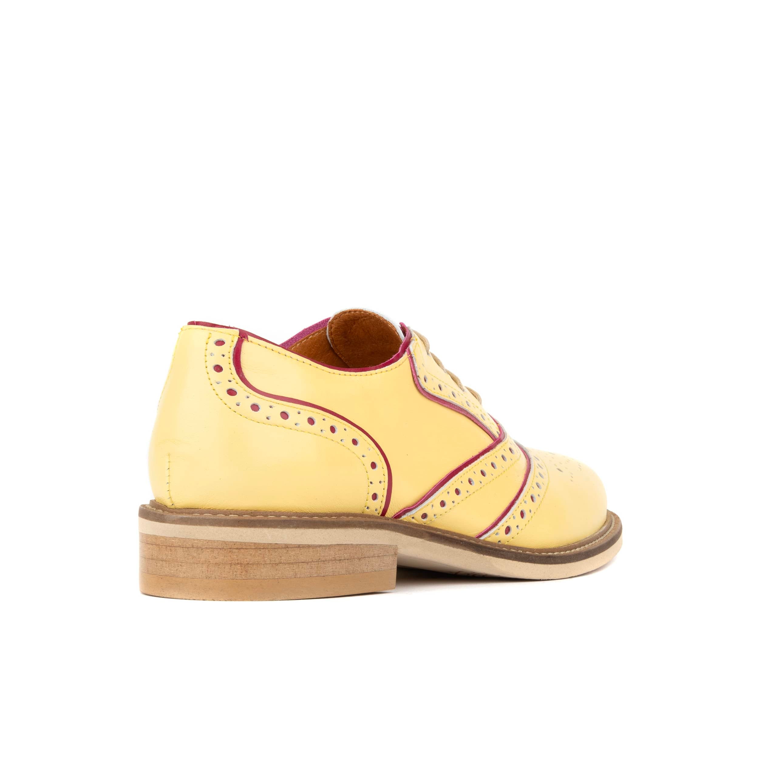 Brick Lane - Pastel Yellow - Women's contrast leather lace-up brogue