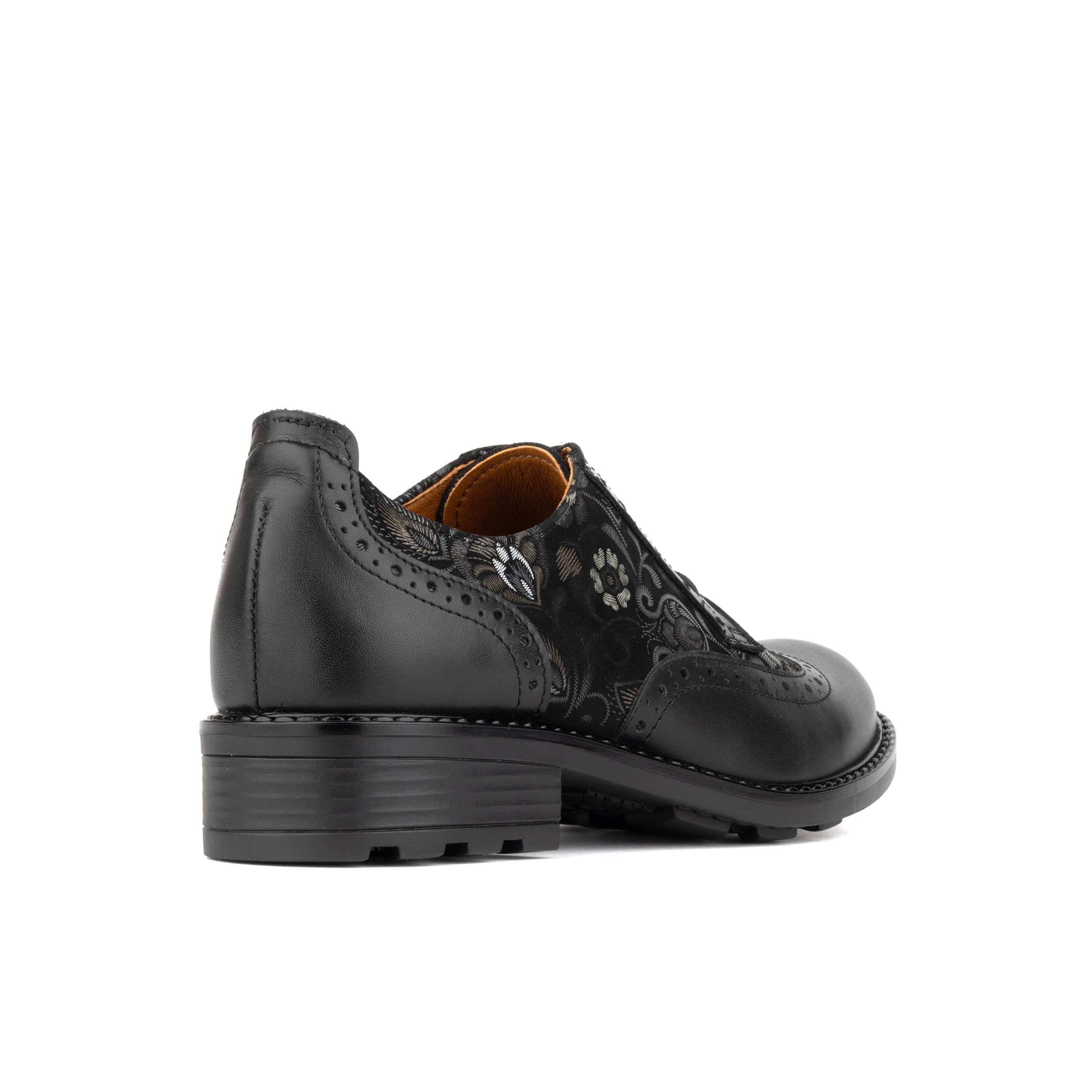 DreamFiters - Black Emboss - Women's round toe leather derby shoe on durable rubber sole