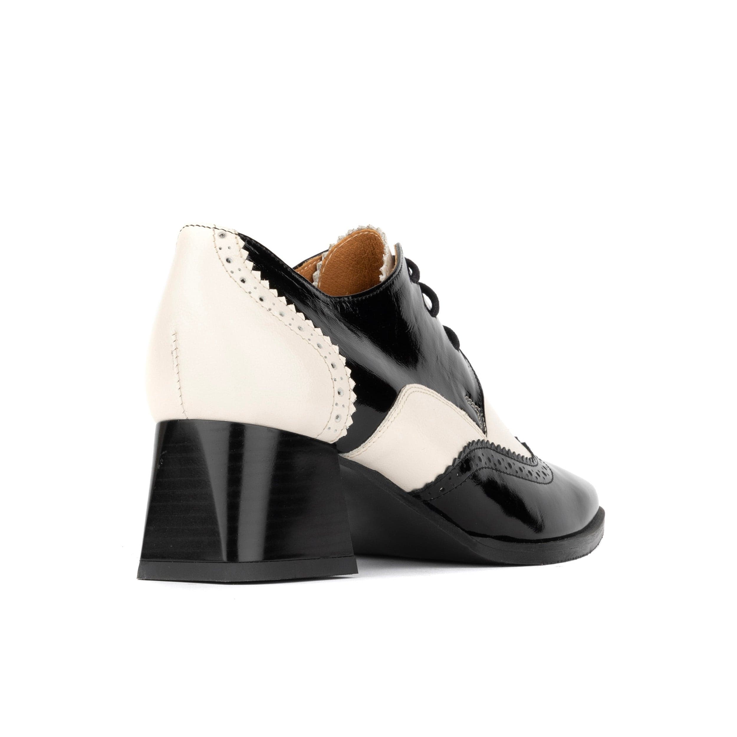 Ziggy - Black & White - Women’s Patent Leather lace-up Brogue Heel