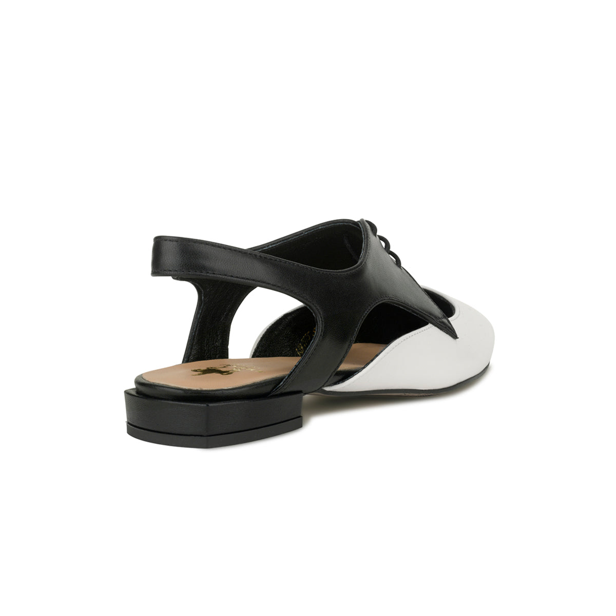 Lim - Black & Cream - Women's cutout leather lace up slingback