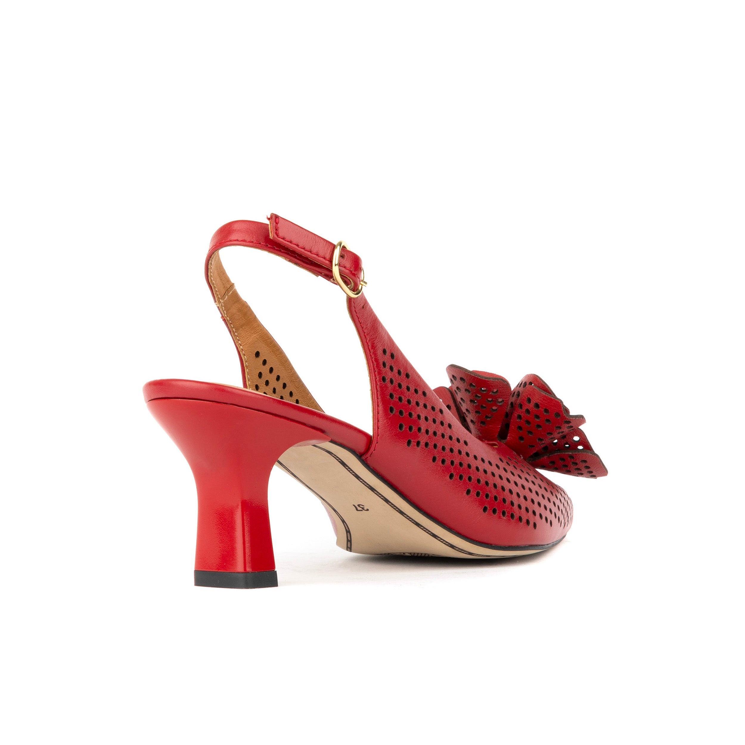 Florence - Red - Women's Leather Slingback Heel with Flower Detail