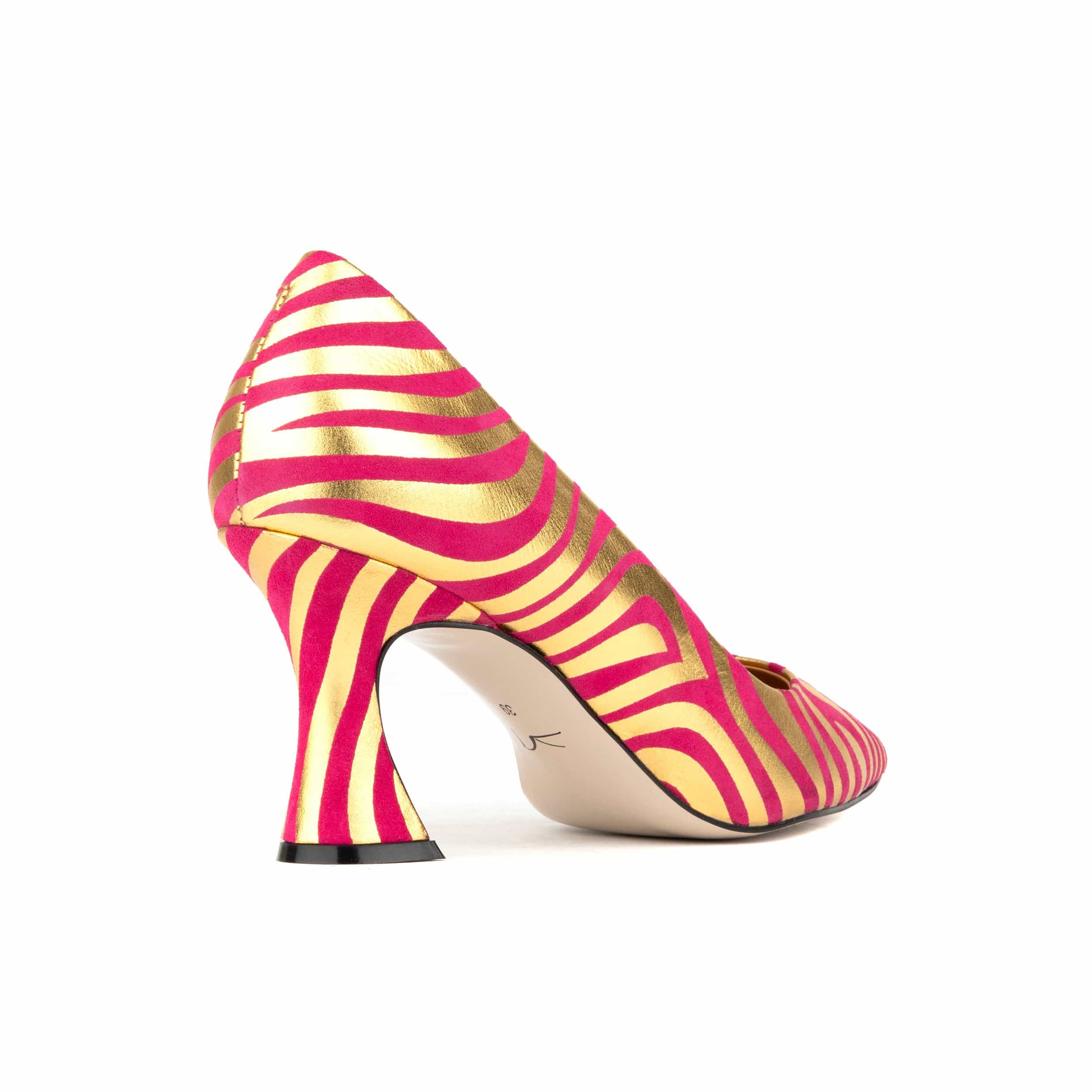 Sophia Hollywood - Pink & Gold Stripes - Women’s gold foil zebra stripe Pointed Pump