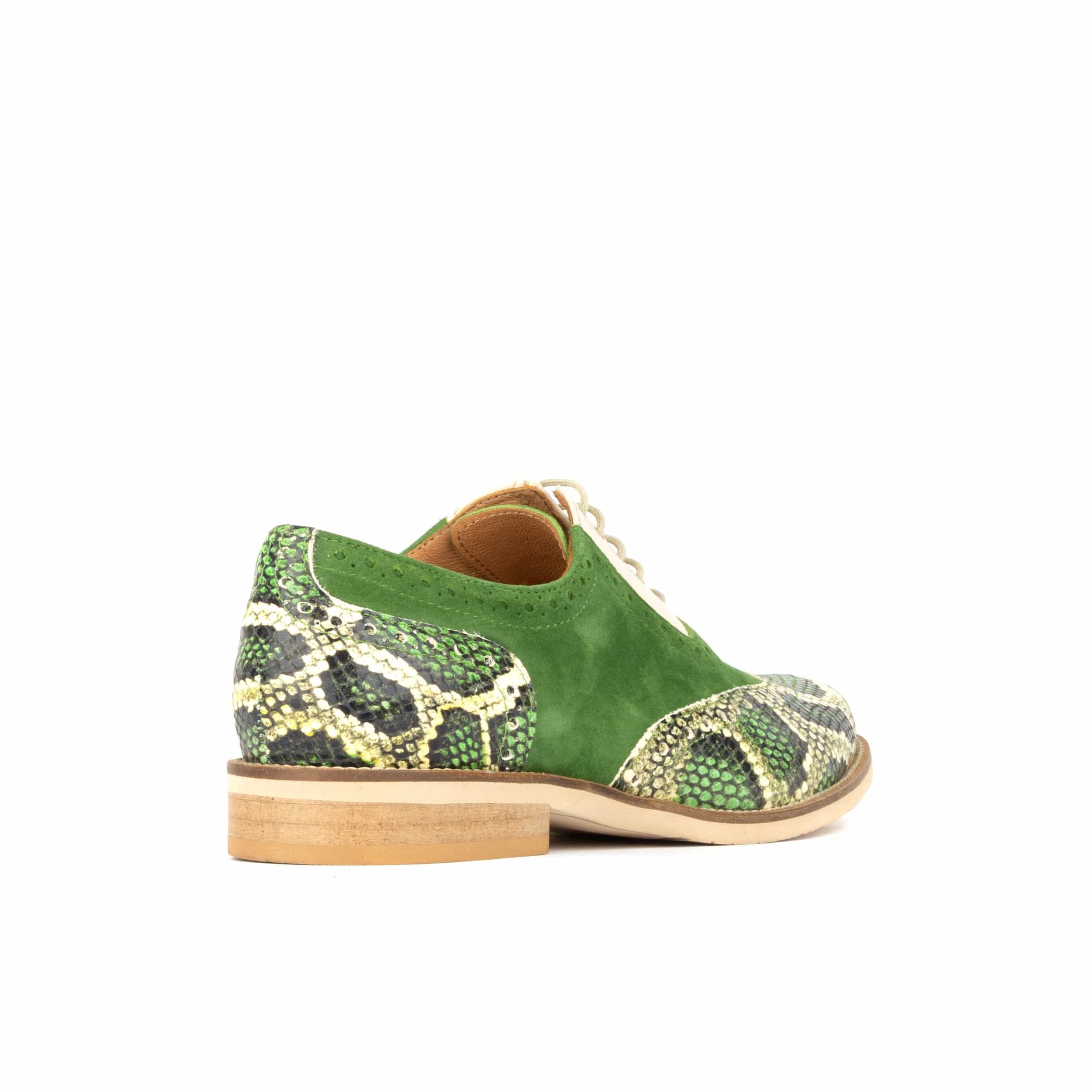 Vivienne - Green Snake - Women's oxford lace-up shoe with brogue details