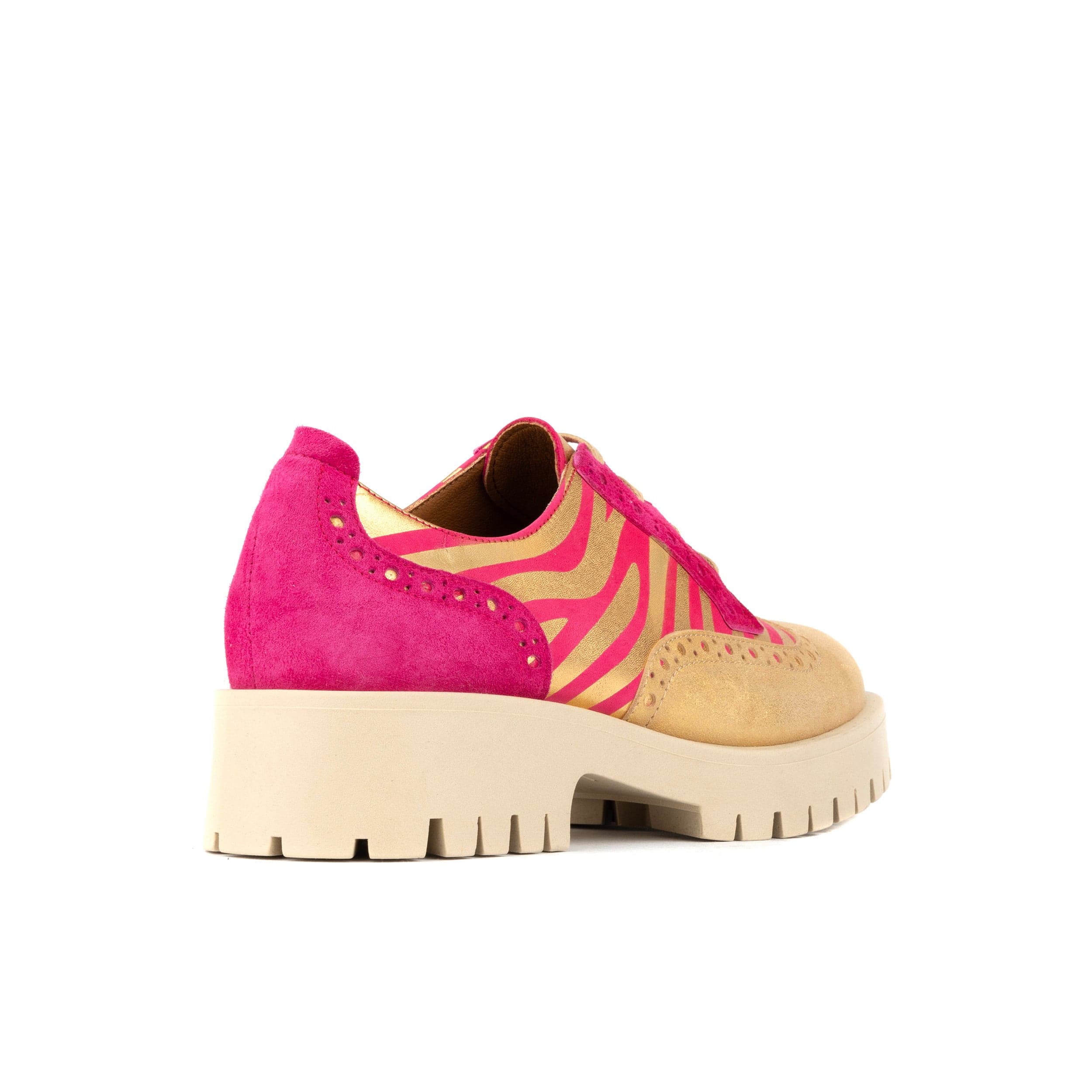 Artisan - Pink & Gold Stripes - Women's leather lace-up shoe with brogue detailing