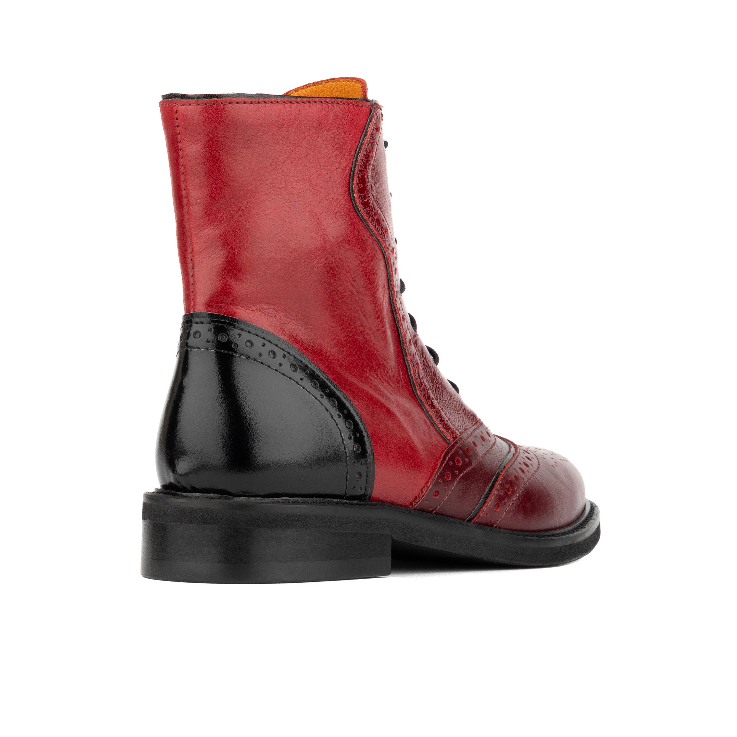 Brick Lane Boots - Claret - Women's dark red leather oxford boot with brogue styling