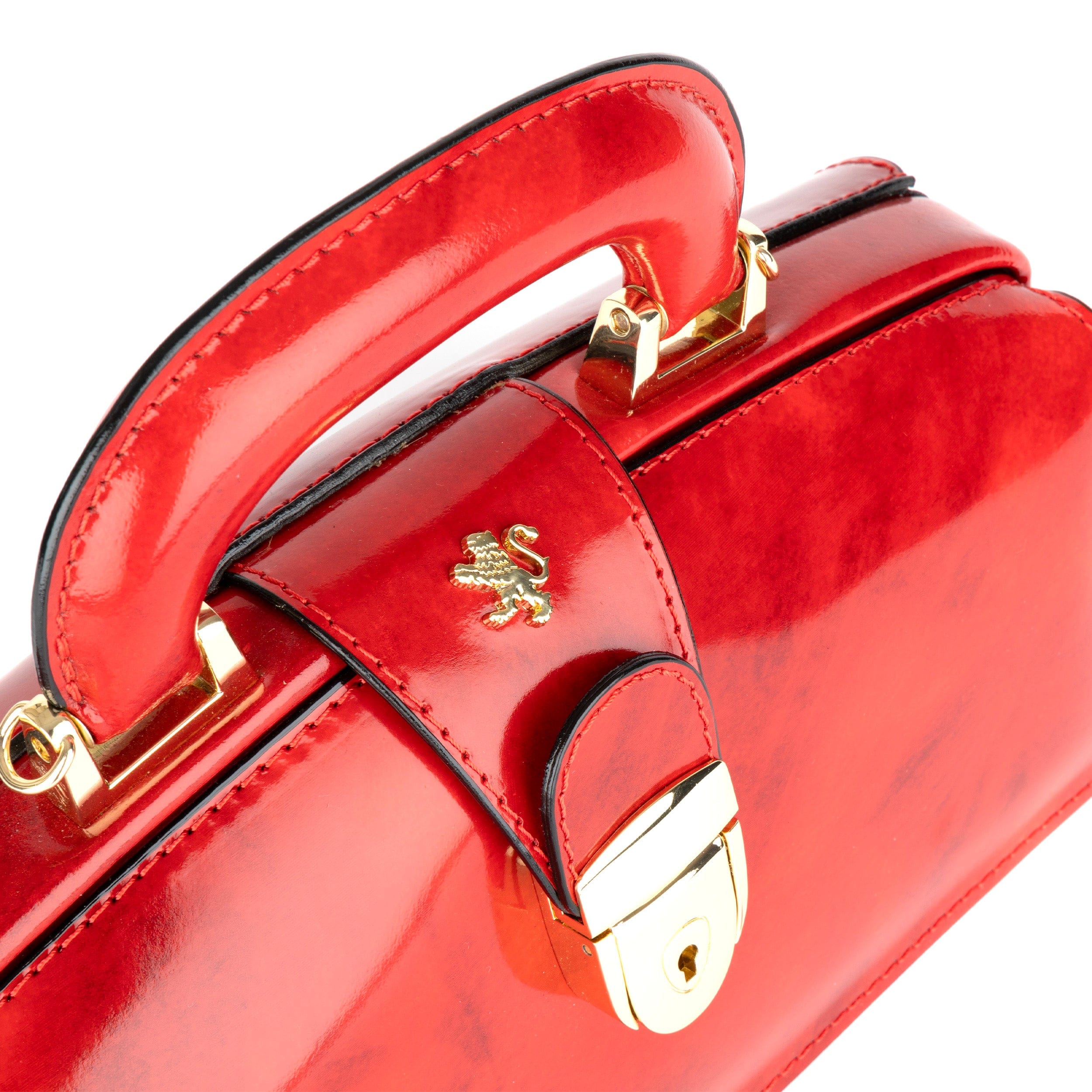 Gazelle - Red - Women's patent bowling bag with handle and strap