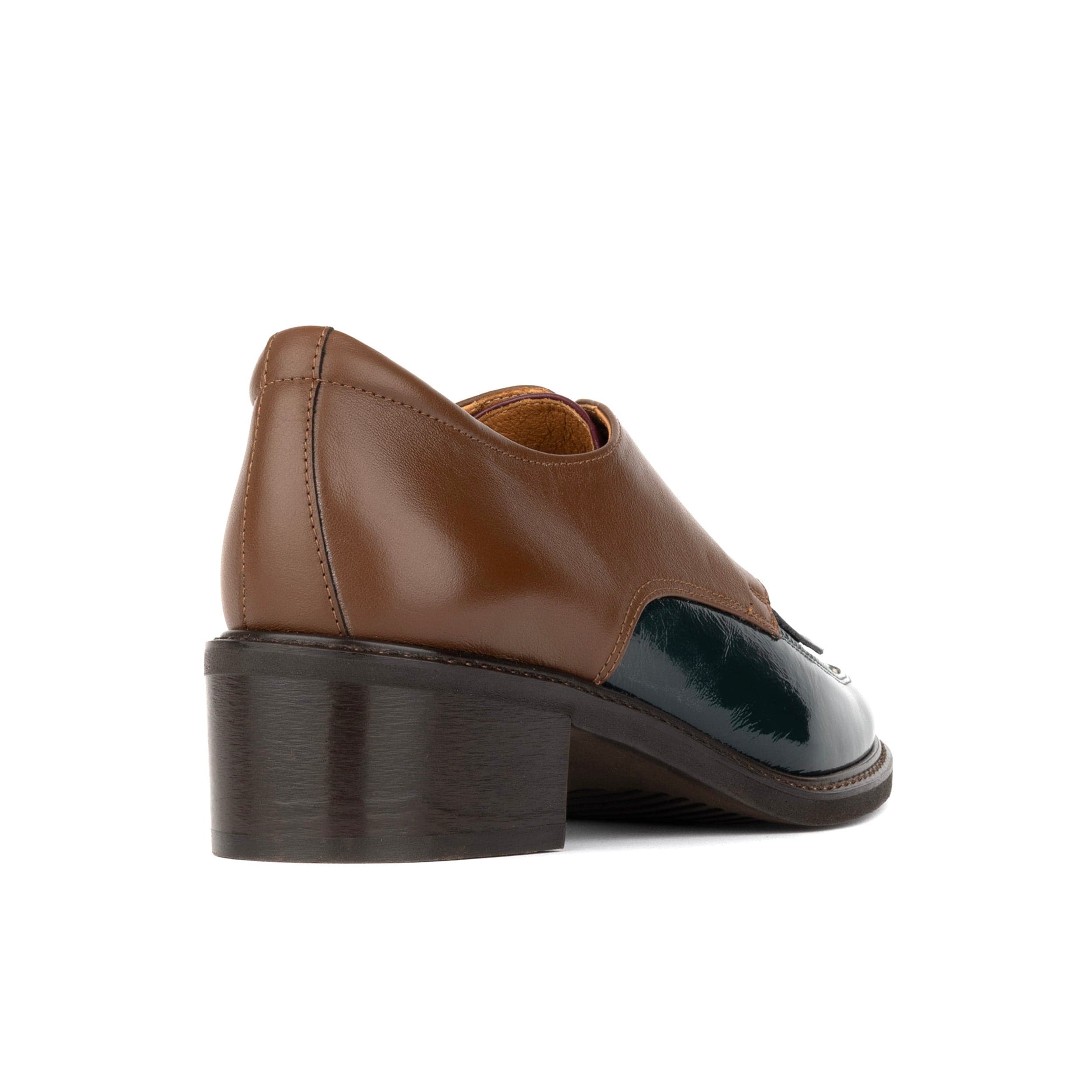 Retro Tone - Green & Brown & Purple - Women's Colour-block leather lace-up with signature kiltie detail