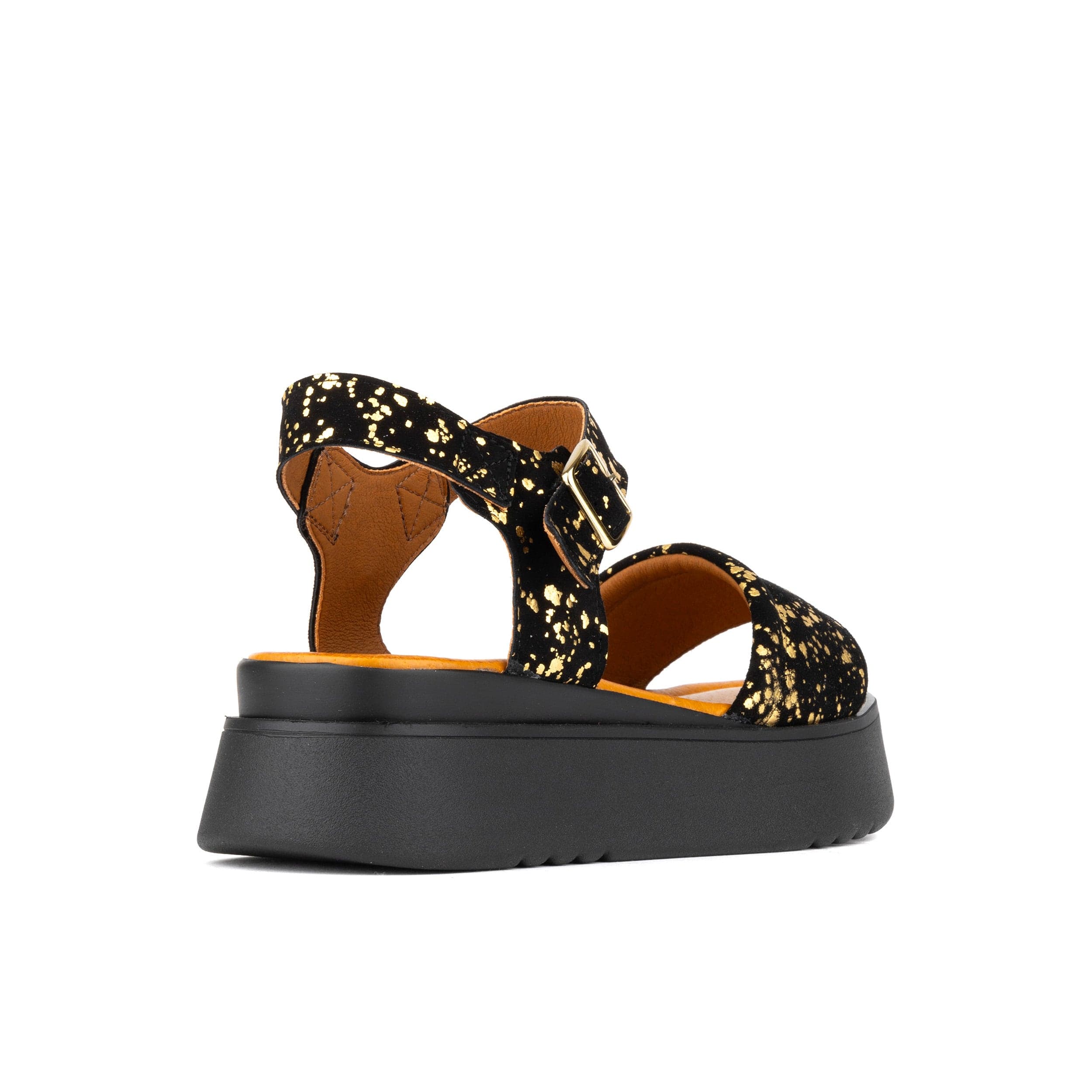 Amalfi - Black Gold Drops - Women's 1.3 inch flatform strappy leather chunky sandal
