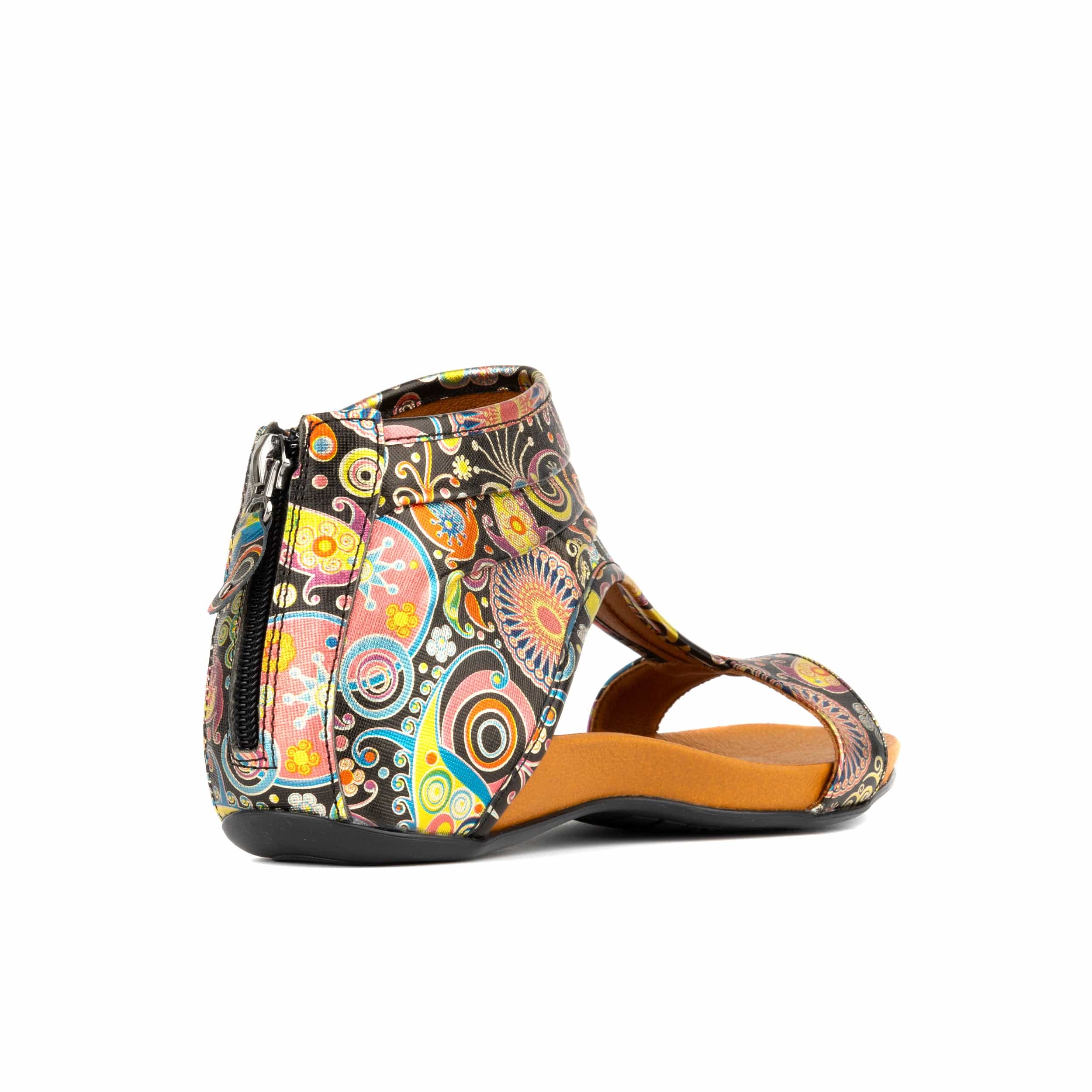 Downtown - Navy & Pink - Women's flat T-bar sandal with covered heel