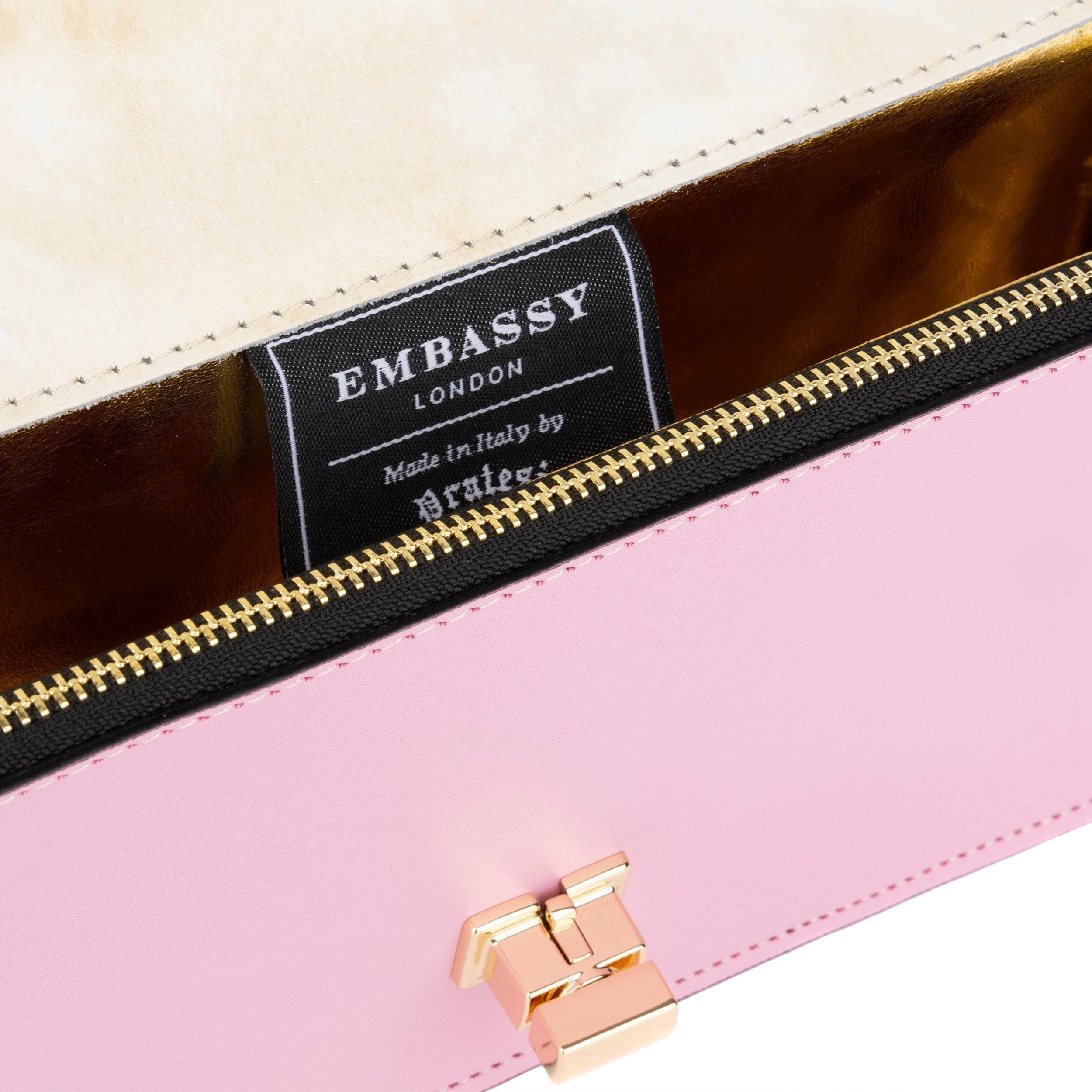 Envy - Pink & Cream - Women's leather flap clutch bag with strap