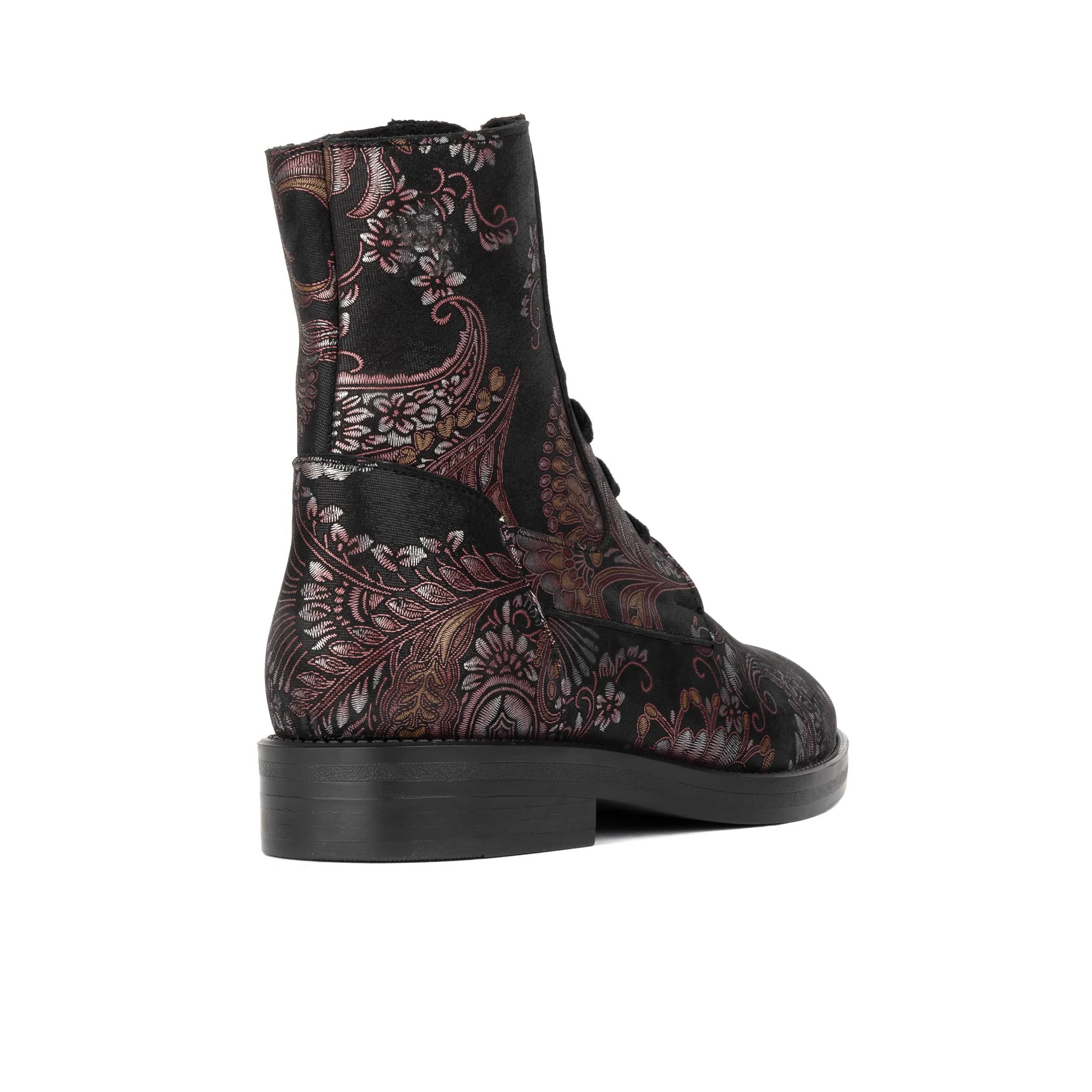 Didi Wool - Black & Burgundy - Women's leather lace-up and zip-up round toe combat boot