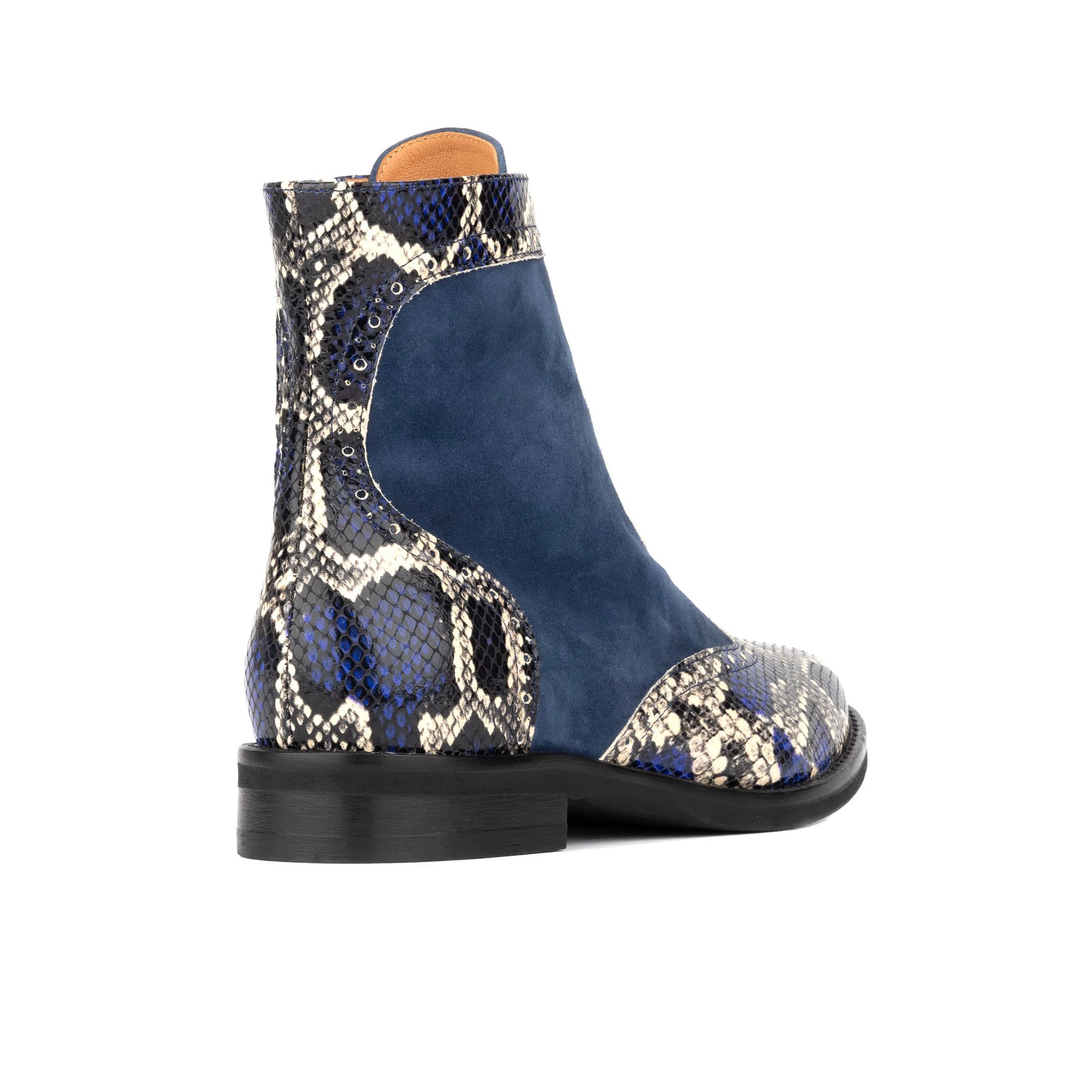 Mantis - Blue Snake - Women's above-the-ankle lace-up boot with brogue & snake print detailing