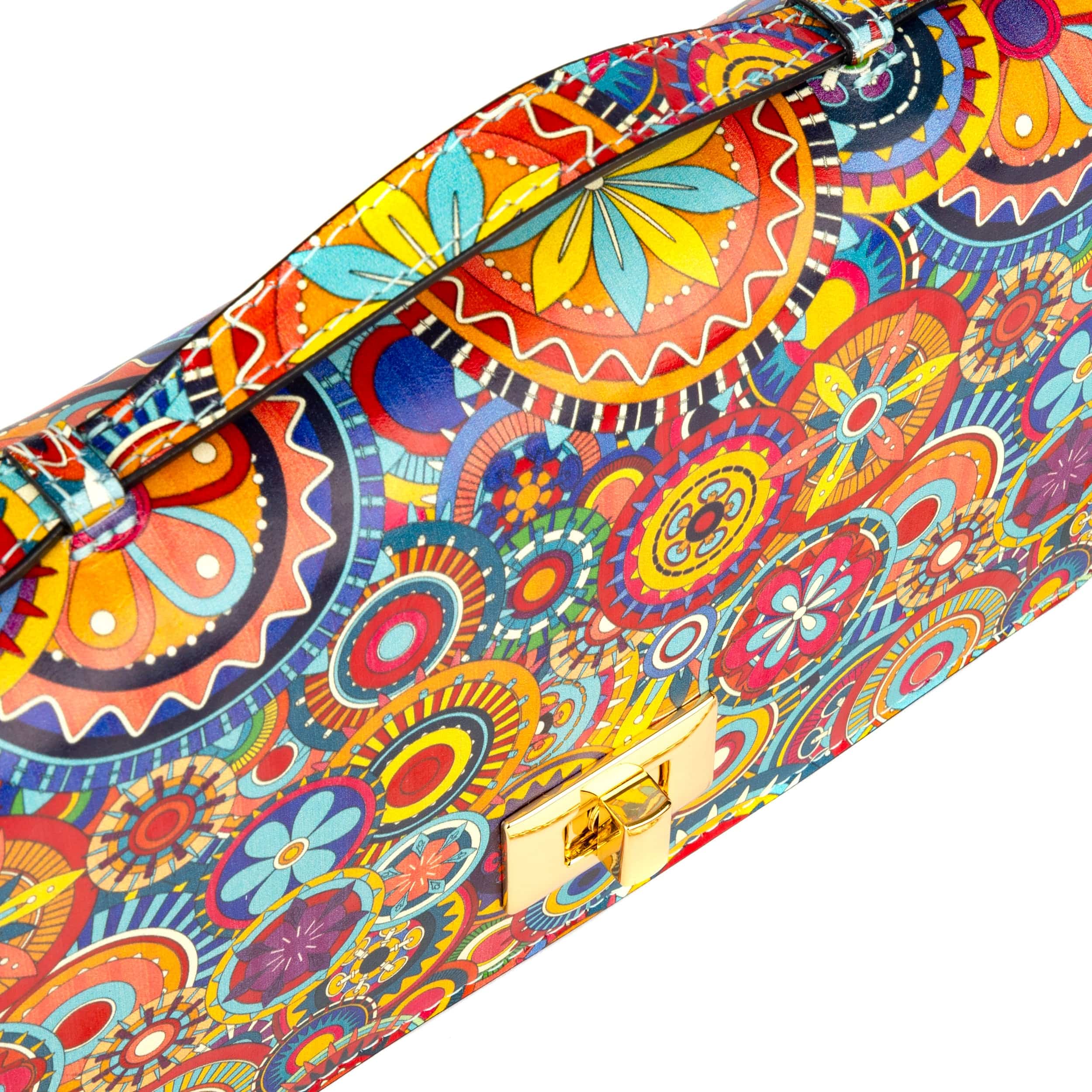 Envy - Signature Print - Women's leather flap clutch bag with strap