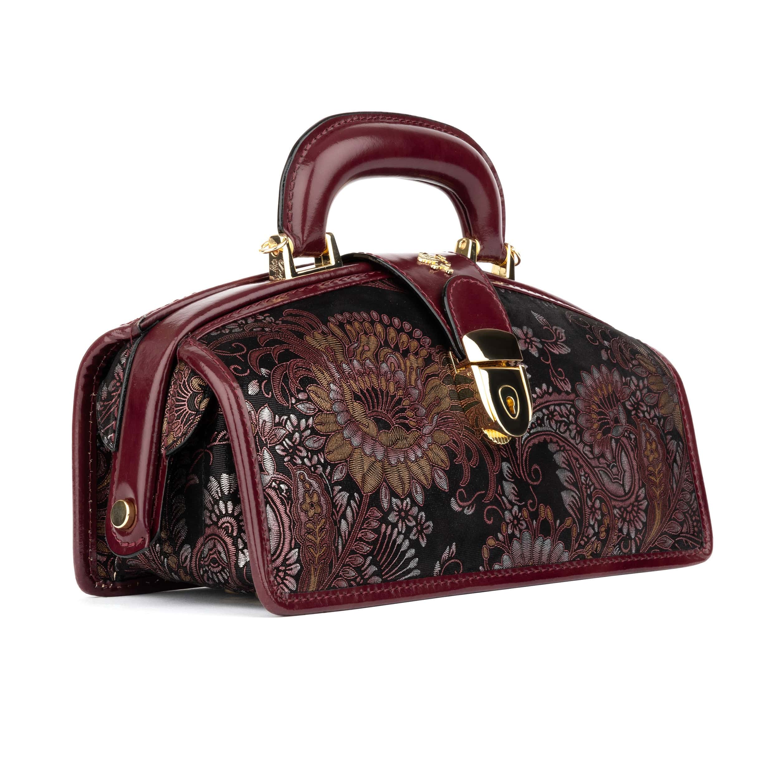 Gazelle - Floral & Burgundy - Women’s patent leather top handle & crossbody bag