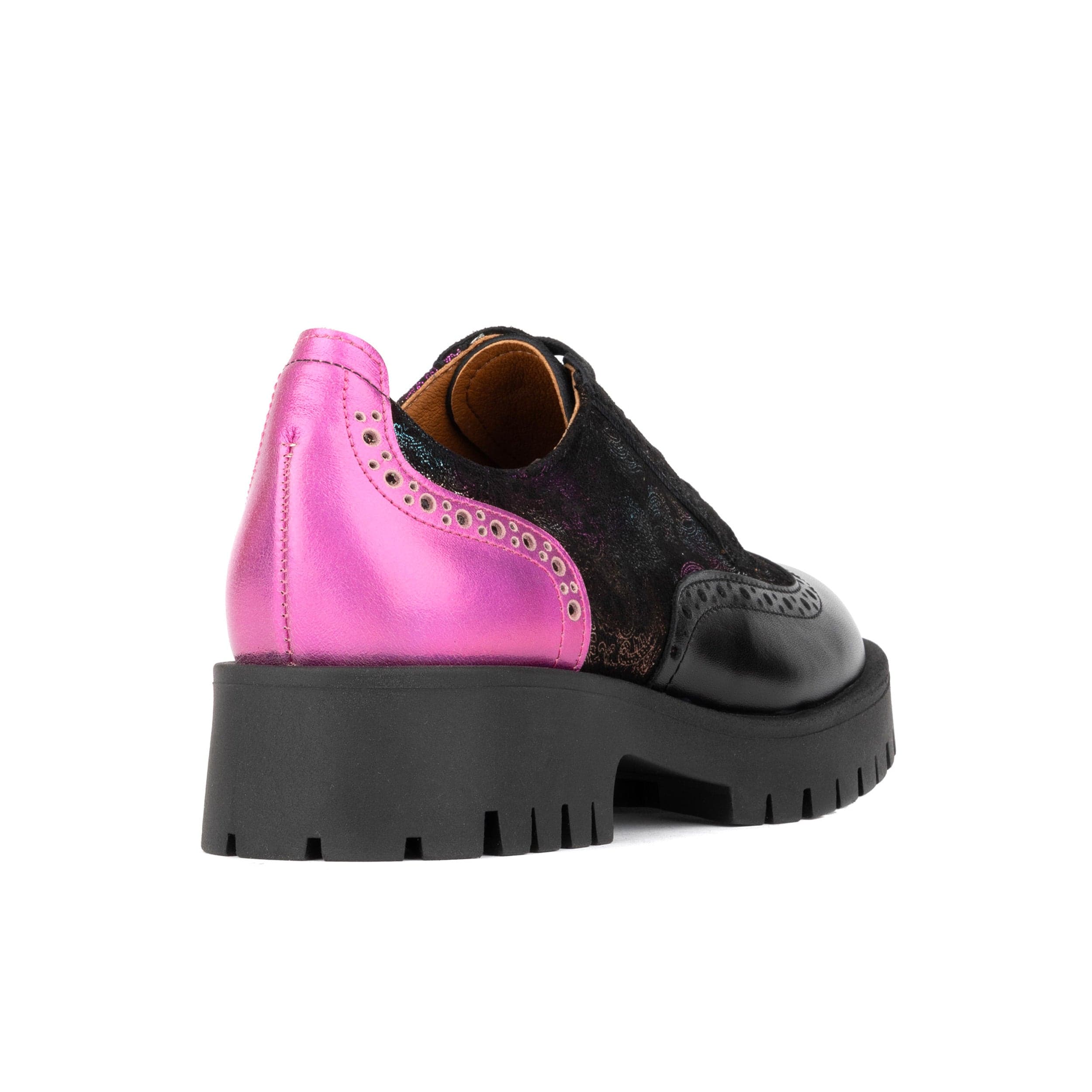Artisan - Dark Winter Foil & Pink - Women's leather lace-up shoe with brogue detailing