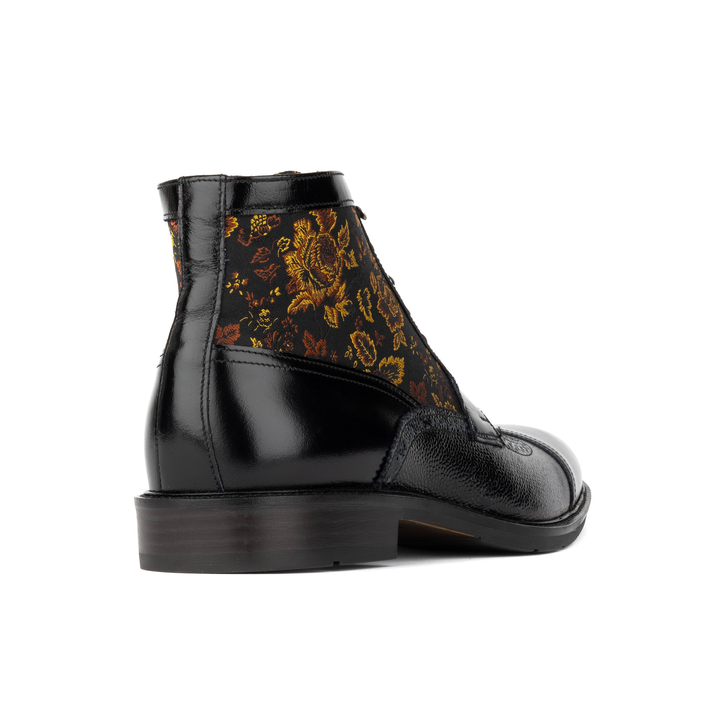 Charles - Black & Yellow Flowers - Men's leather lace up boot