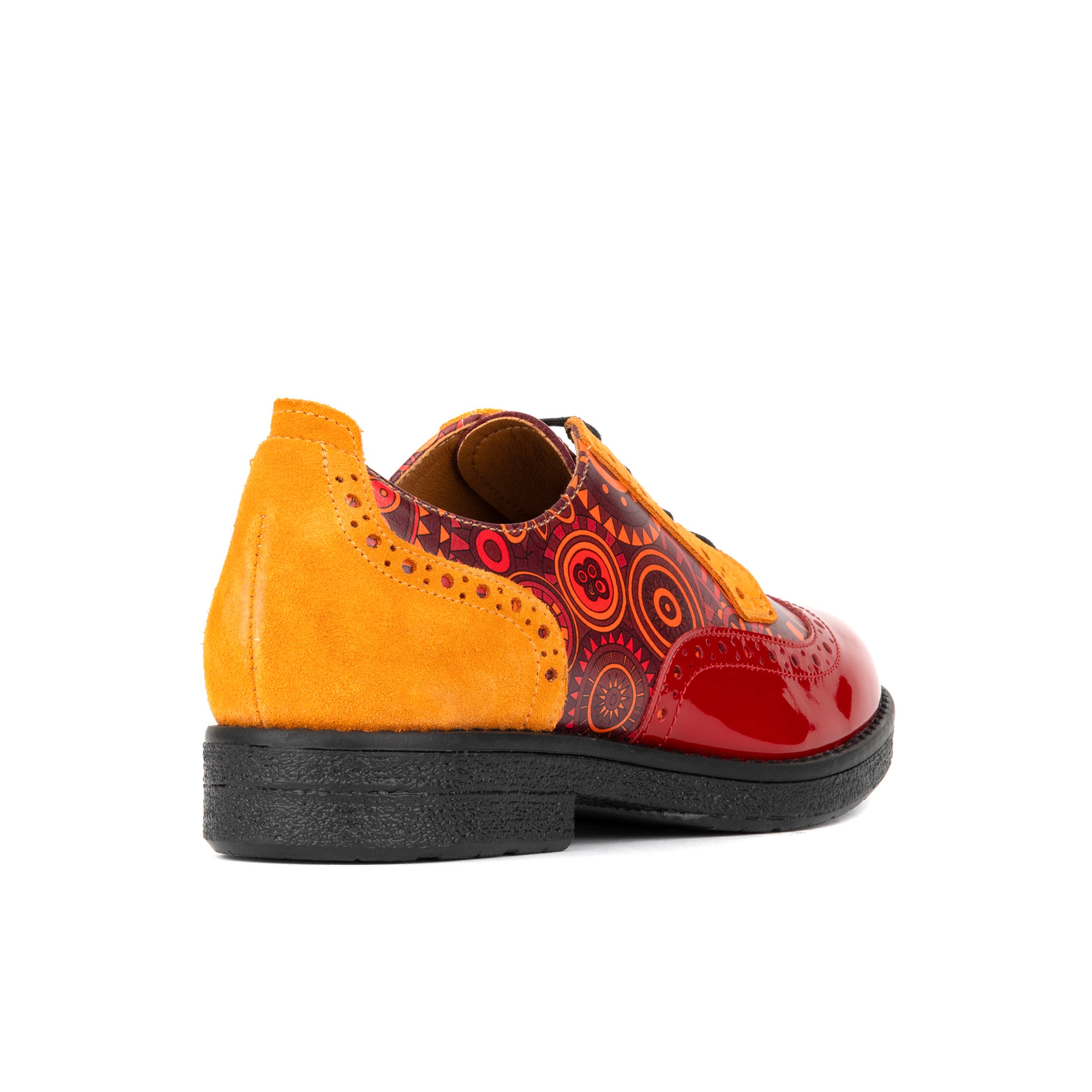The Artist - Red & Orange - Women's leather lace-up shoe with brogue detailing