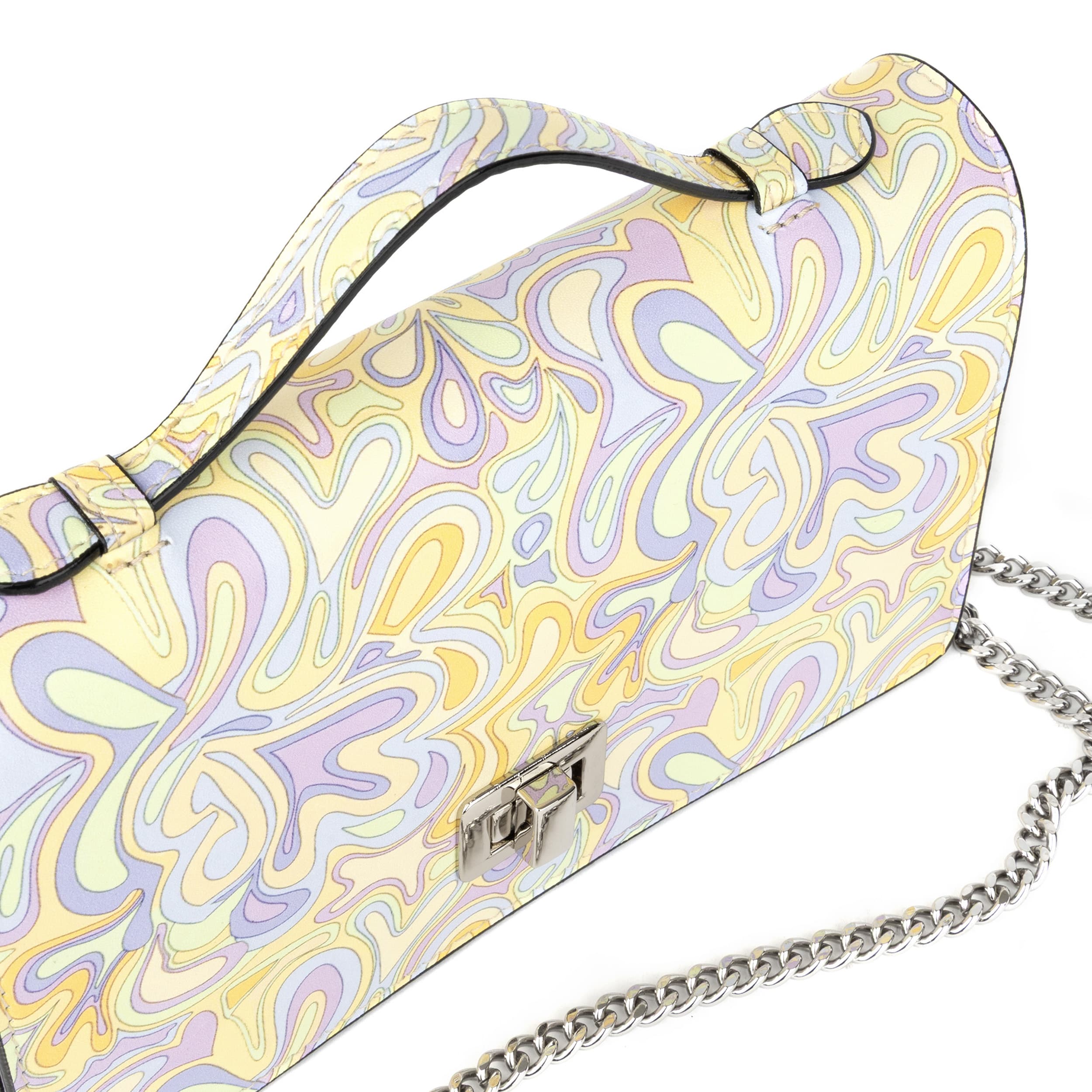 Envy - Pastel Multi - Women's leather flap clutch bag with strap