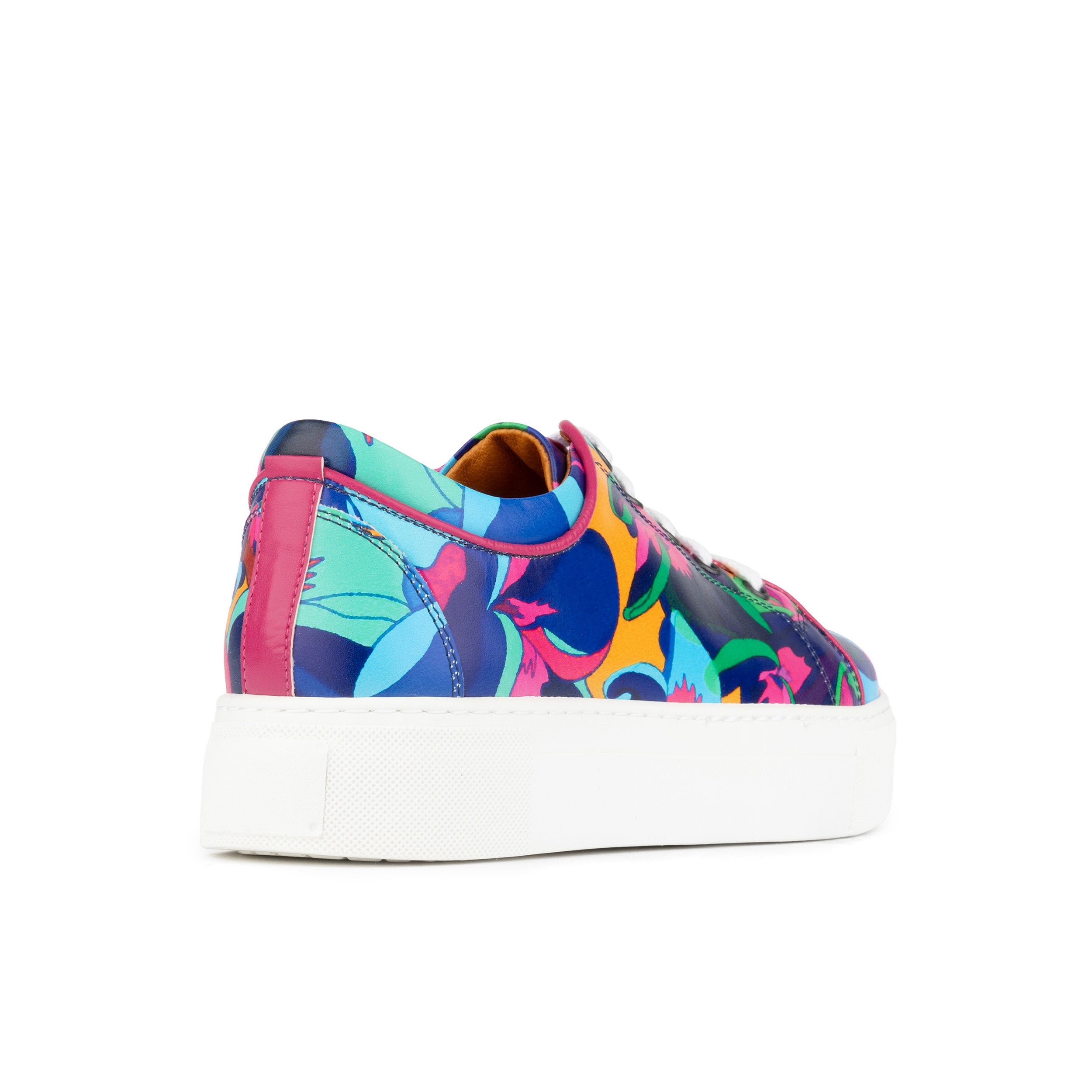 Camila - Blue & Pink Jungle - Women's platform sole leather lace-up trainer