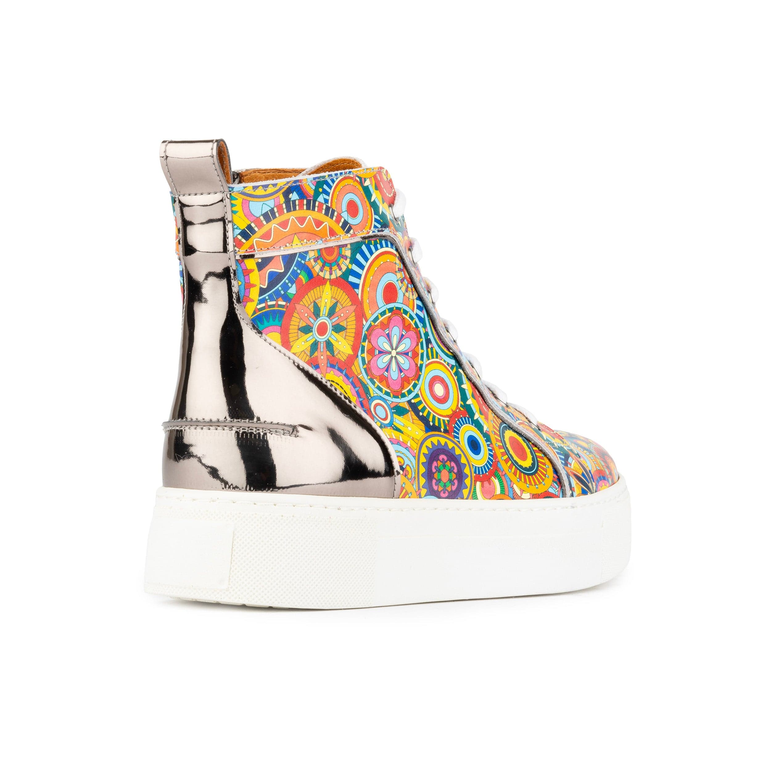 Camila High - Signature Print - Women's platform sole leather high-top metallic detail trainer