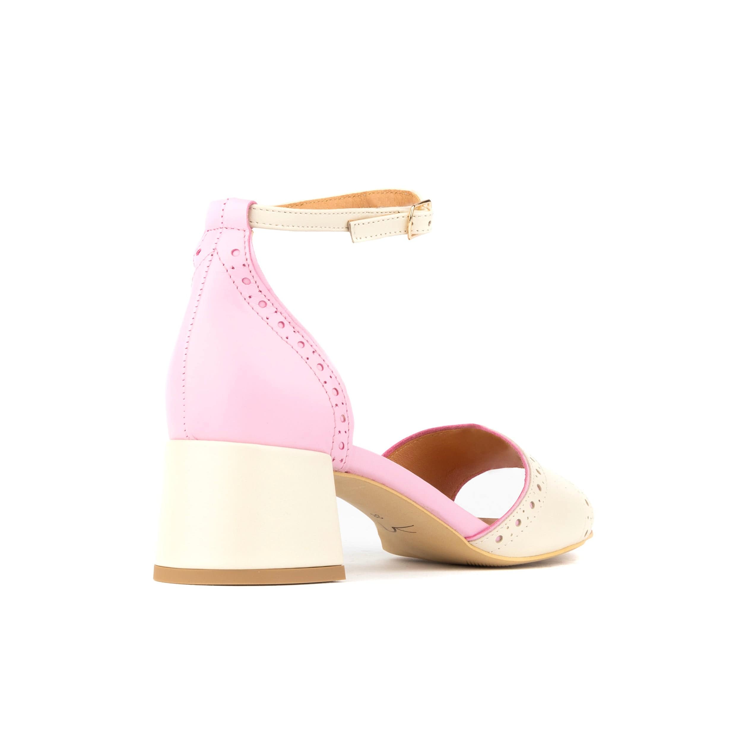 Croupier - Pink & White - Women's 2 inch heel ankle strap leather sandal in pastel