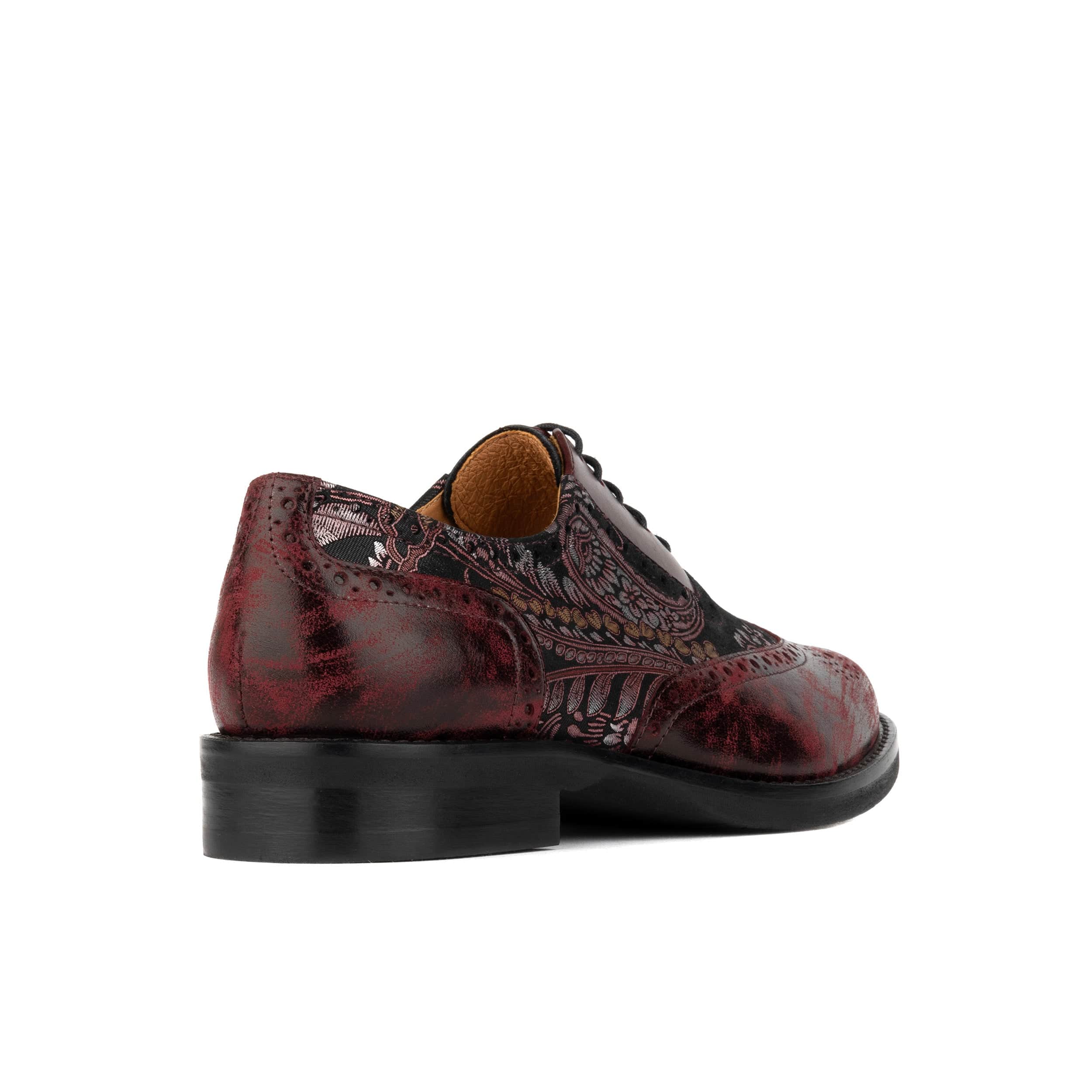 Vivienne - Floral & Burgundy - Women's oxford lace-up shoe with brogue details