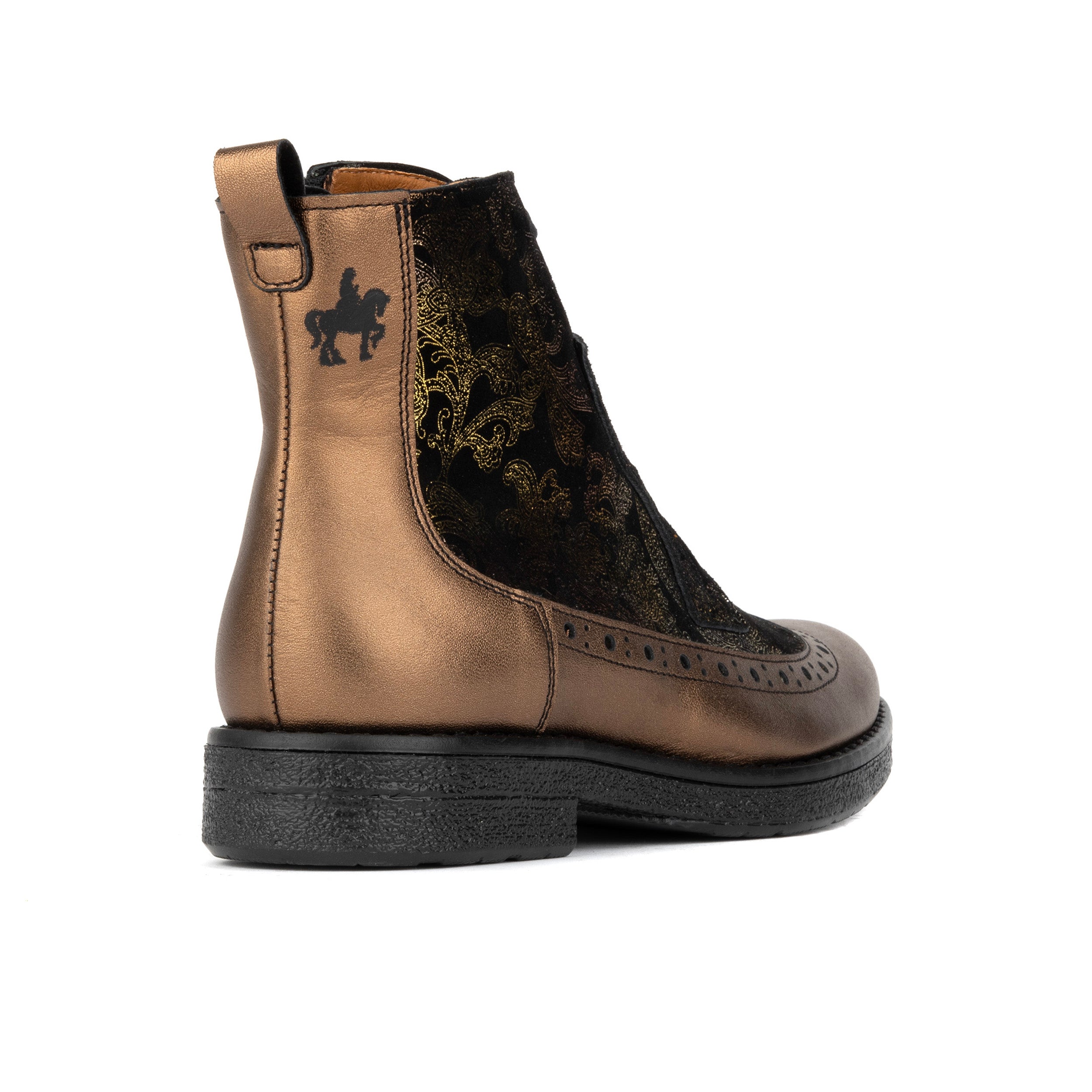 Hatter - Bronze & Floral - Women's Leather Ankle Lace-up Boot with bronze floral details