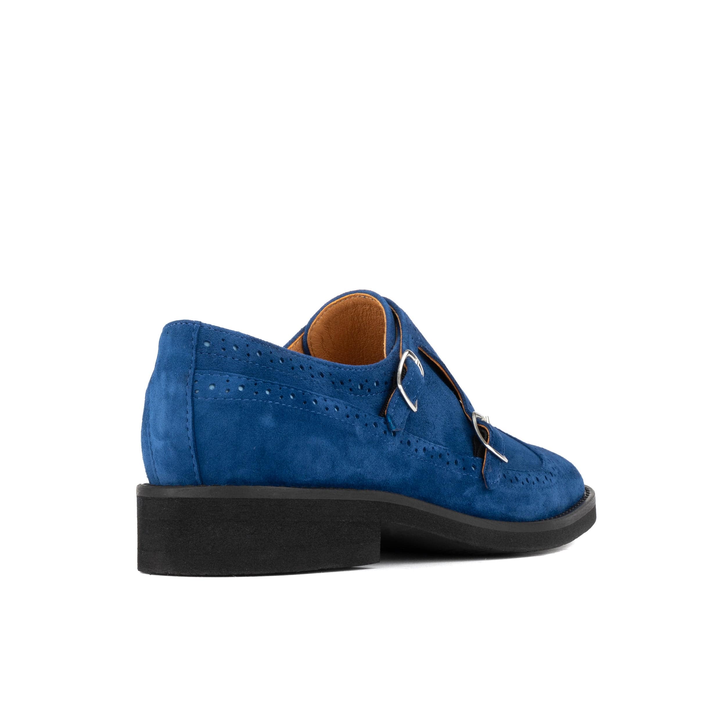Windsor - Blue - Women's blue suede leather monk shoe with brogue detailing
